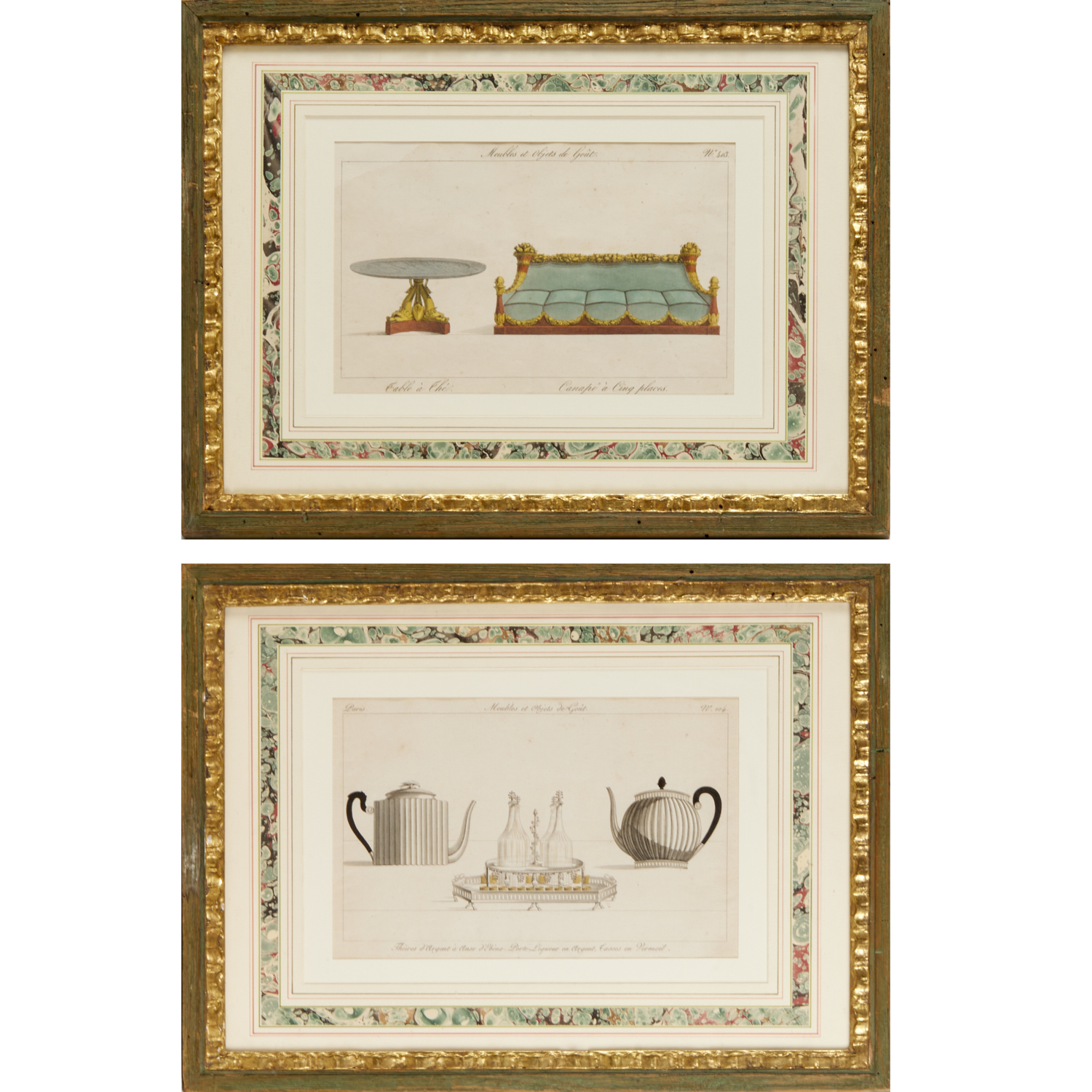 PAIR FRENCH HAND-COLORED ENGRAVINGS,