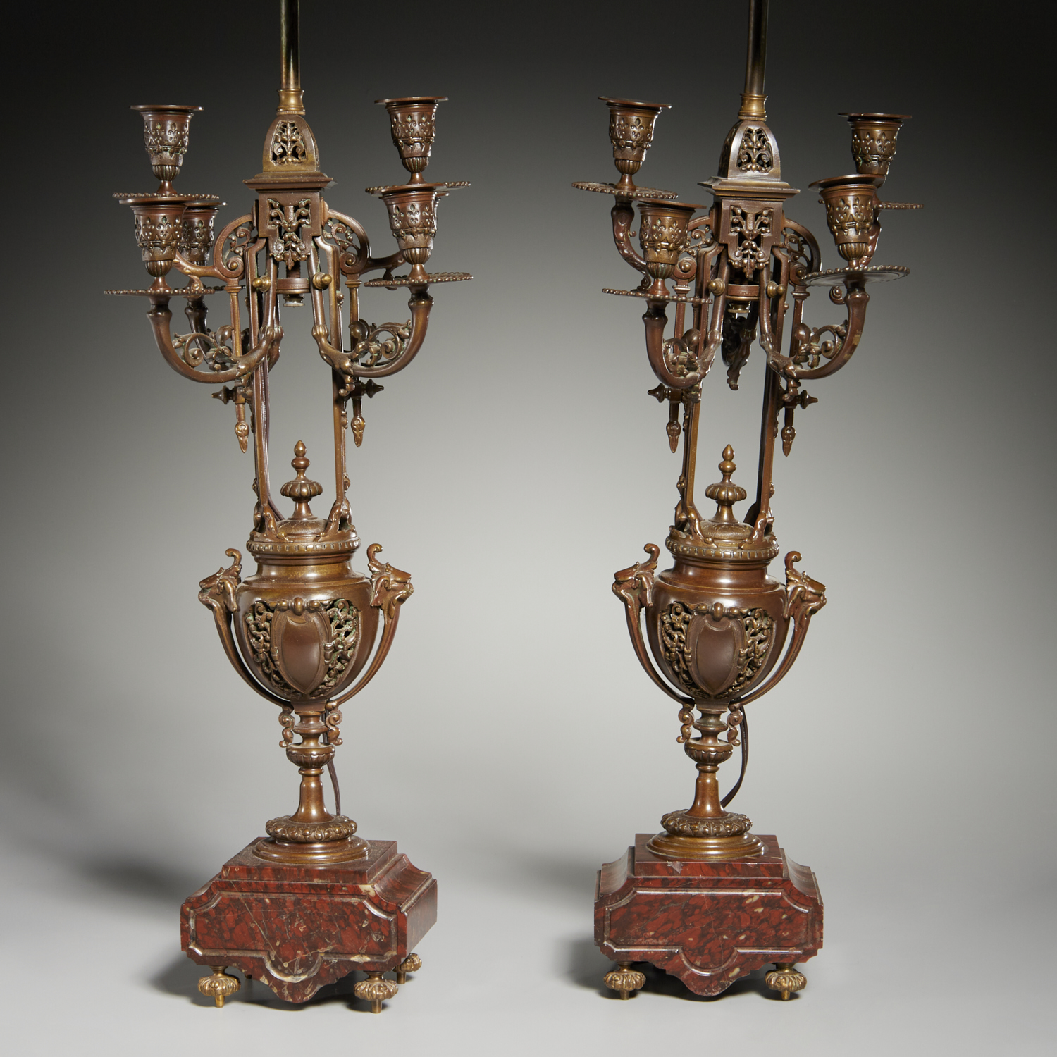 PAIR RENAISSANCE REVIVAL BRONZE CANDELABRA