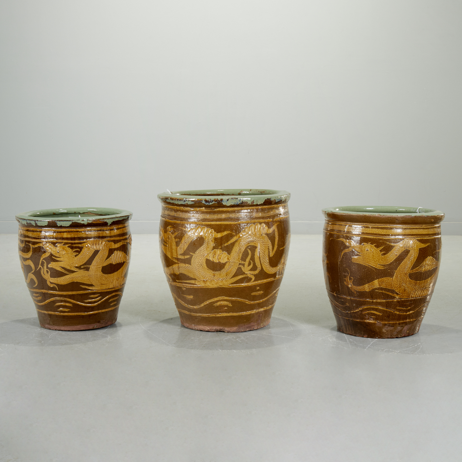  3 CHINESE BROWN GLAZED EARTHENWARE 360b40