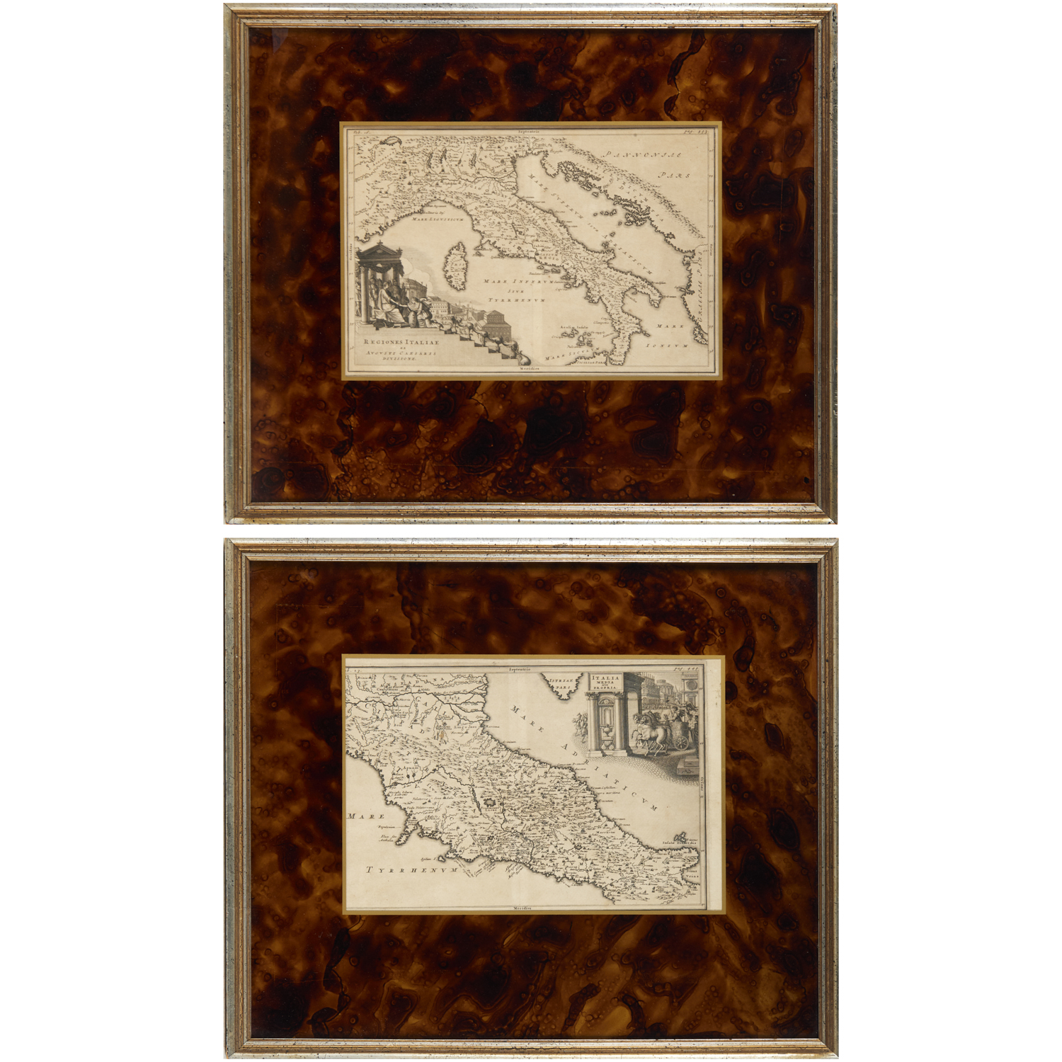 PAIR ANTIQUE MAPS, ITALY, 18TH C. Cellearius