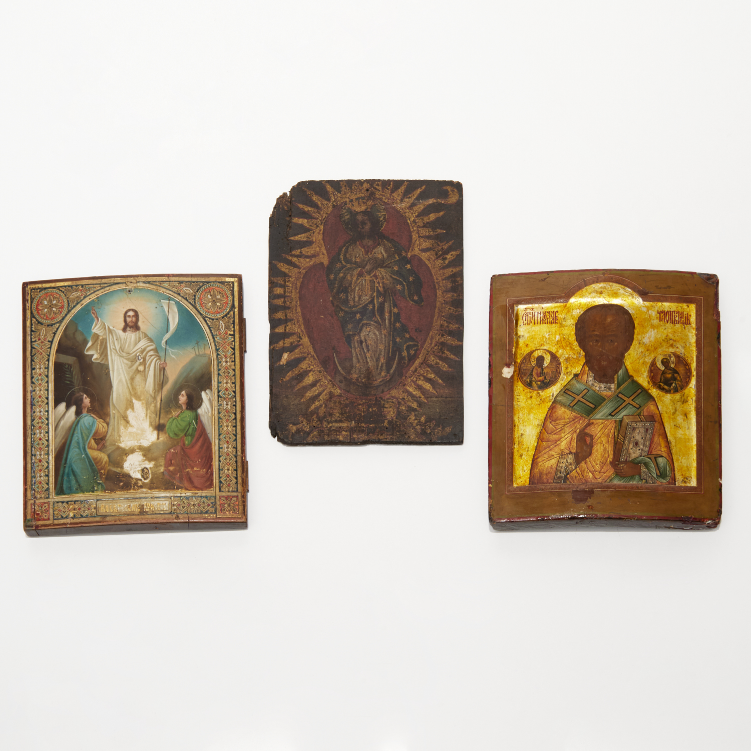  3 RUSSIAN ICONS OIL ON PANEL 360bc7