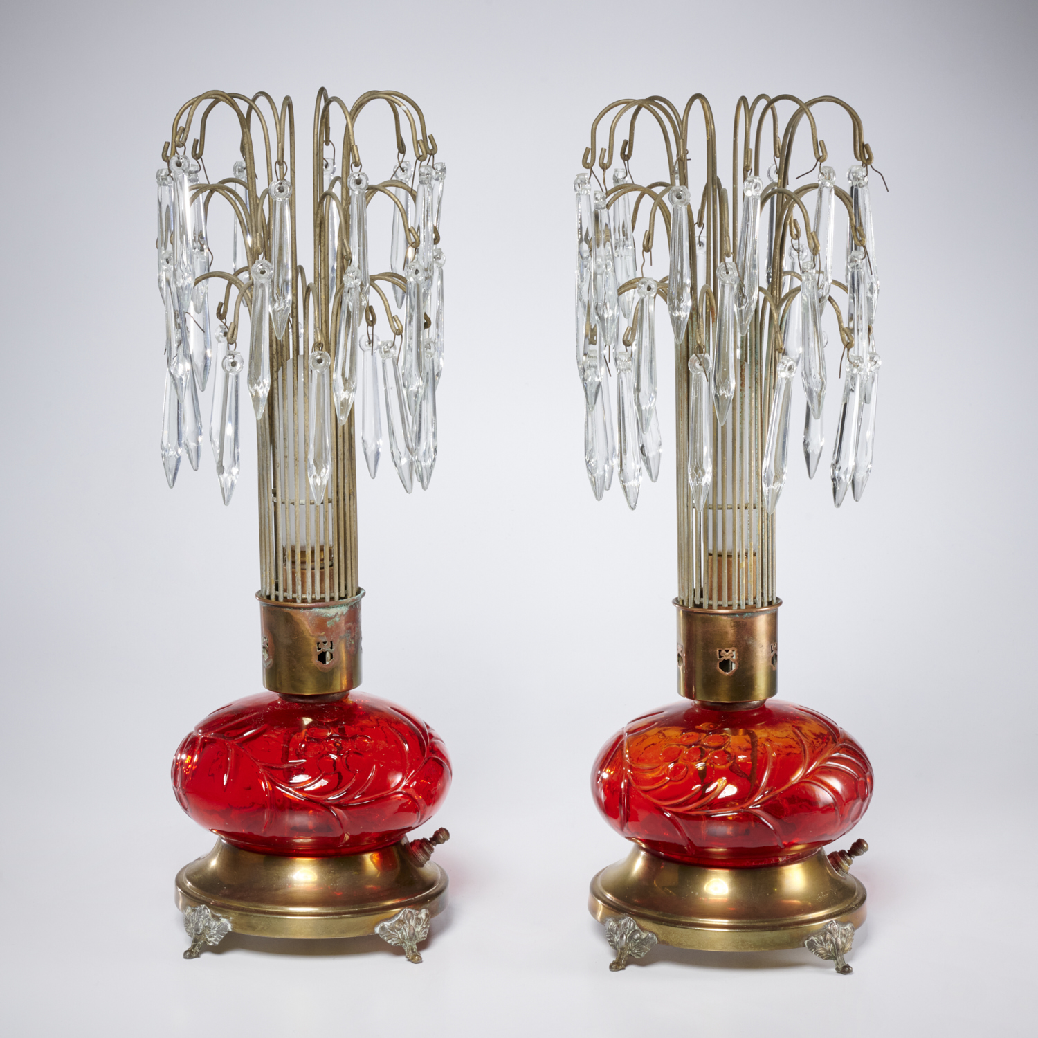 PAIR VINTAGE RUBY GLASS LUSTER