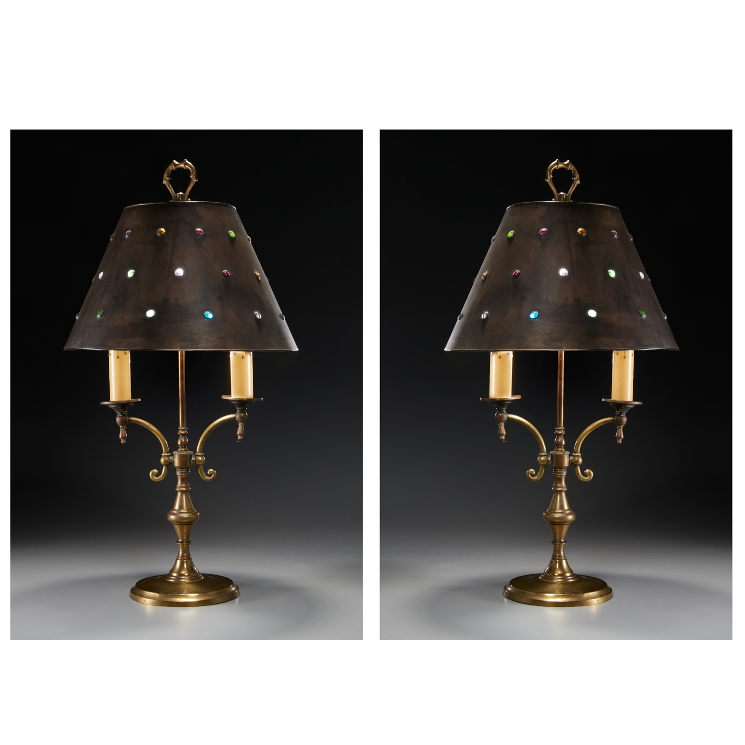 CHIC PAIR CANDELABRA LAMPS JEWELED 360c37