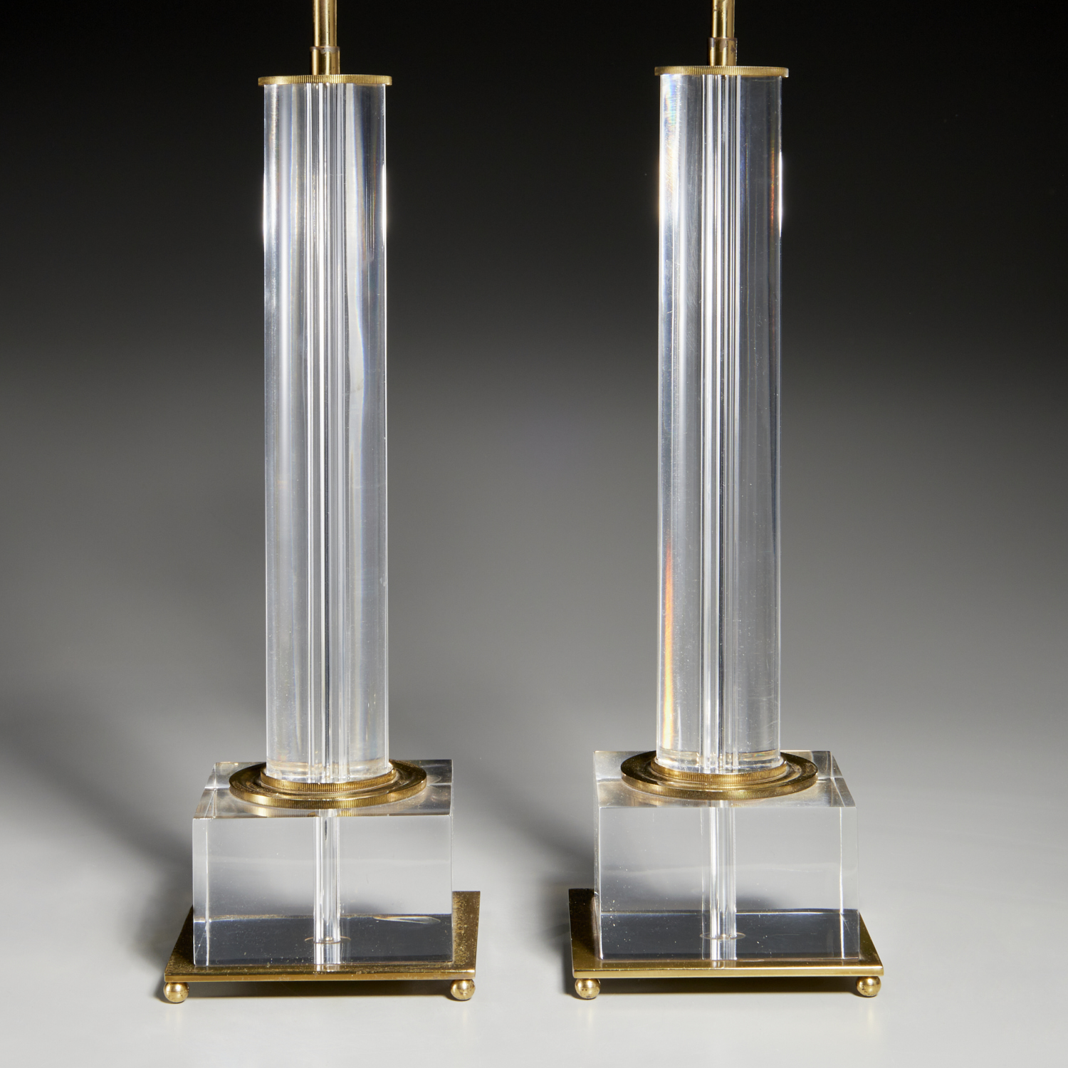 NICE PAIR BRASS MOUNTED LUCITE