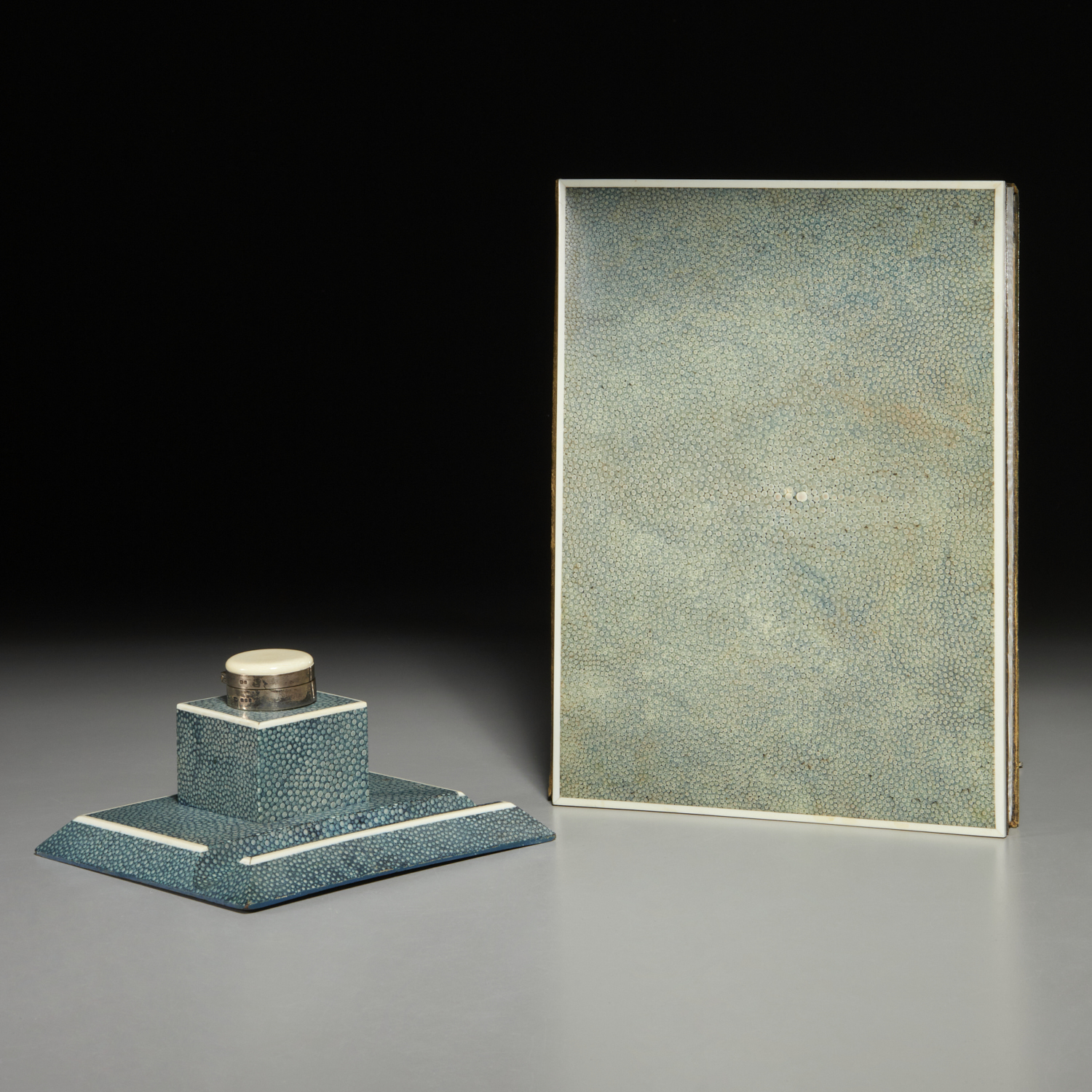 (2) PIECE ENGLISH ART DECO SHAGREEN