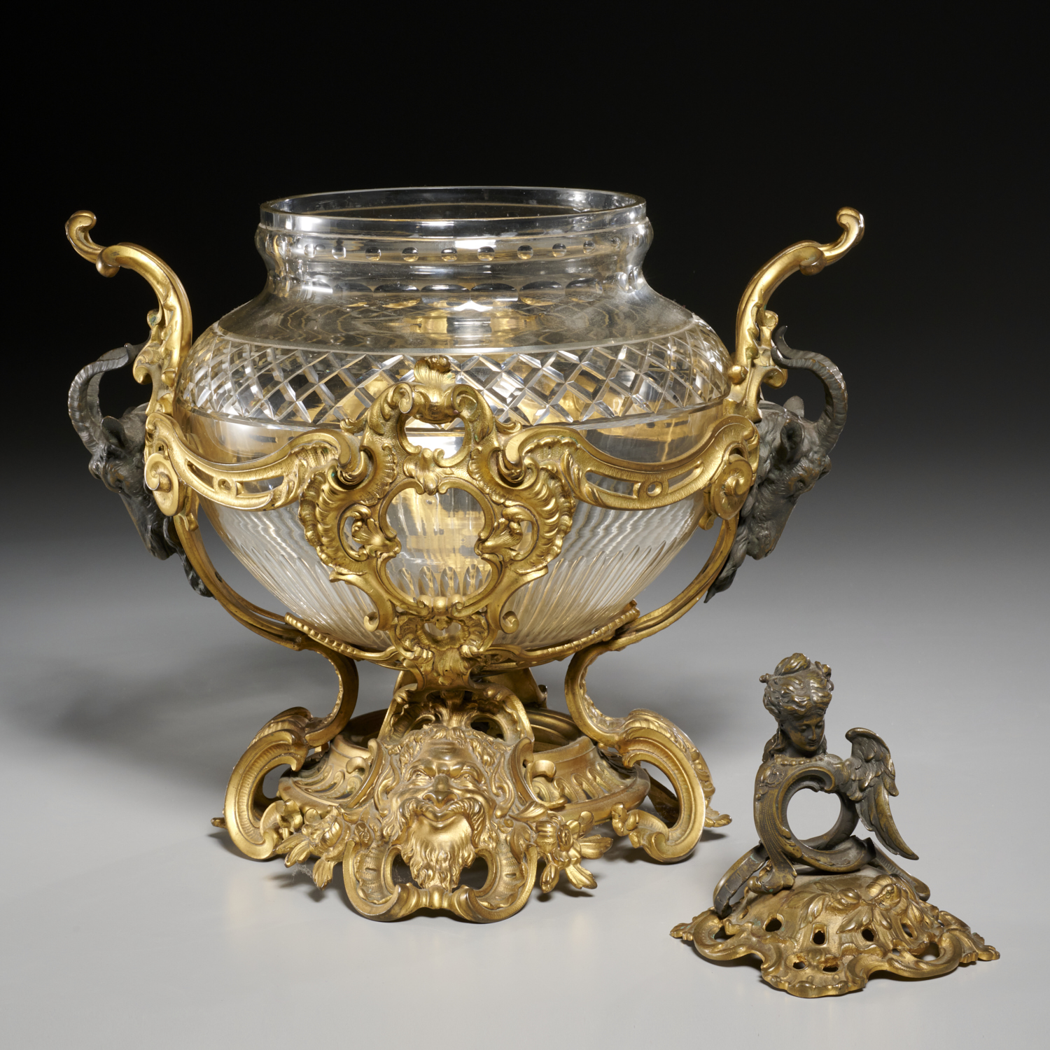 NAPOLEON III BRONZE AND CRYSTAL CENTERPIECE