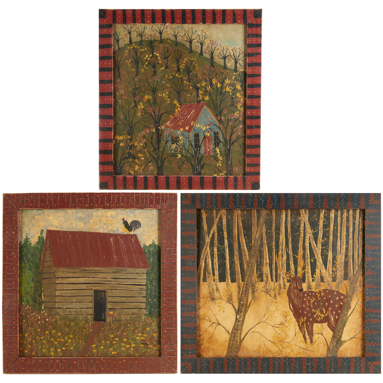 LIZ SULLIVAN 3 FOLK ART PAINTINGS 360e7e