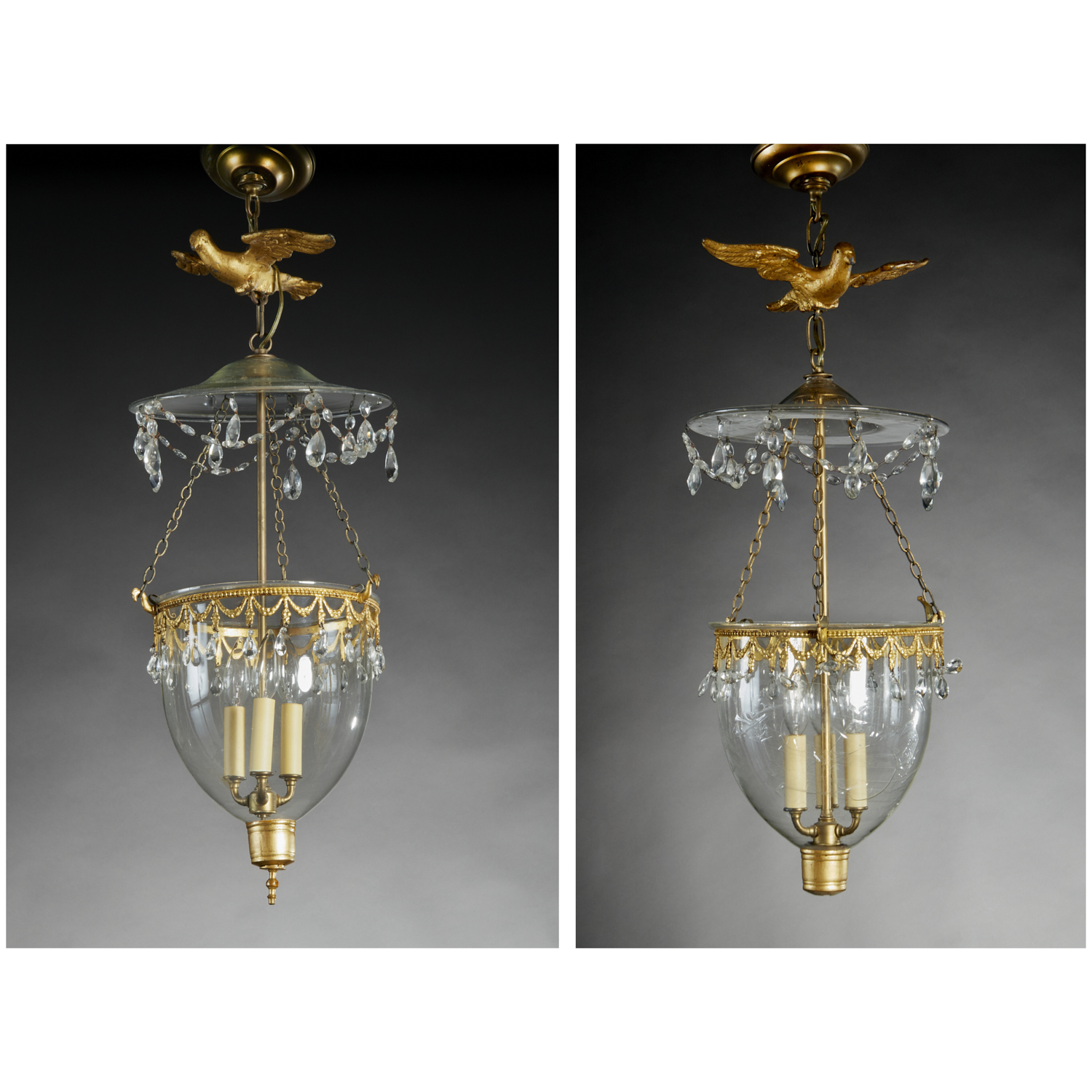 PAIR REGENCY GILT BRASS AND GLASS 360edd