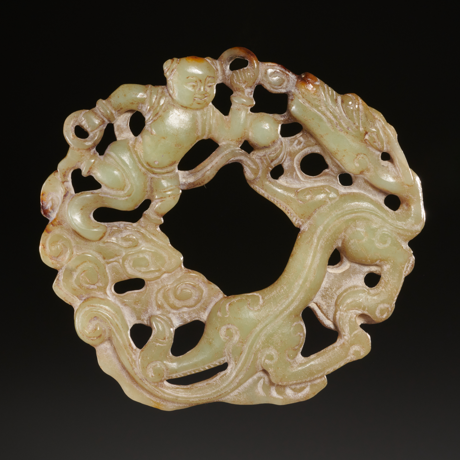 CHINESE CELADON JADE CARVED PLAQUE