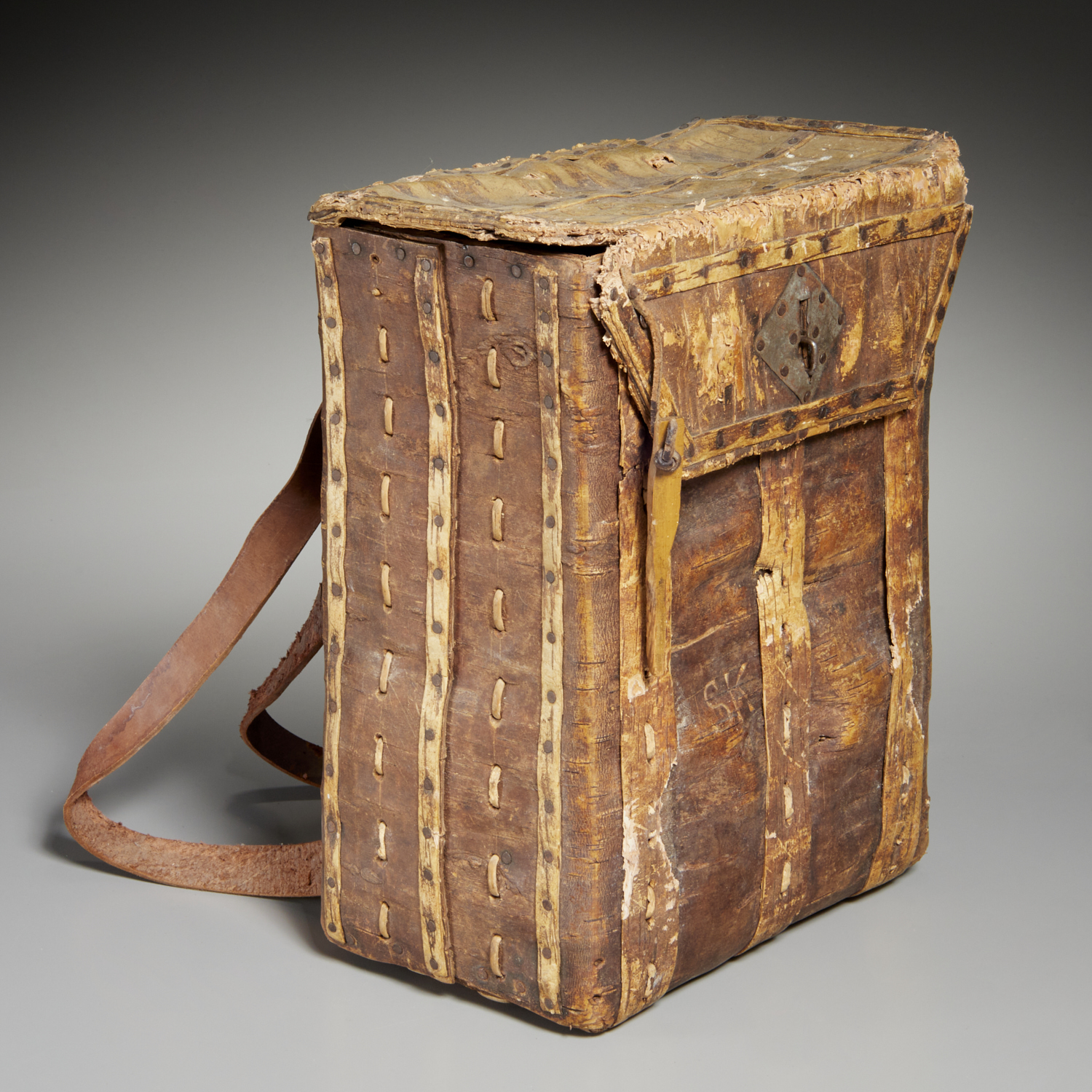 ANTIQUE BIRCHBARK AND LEATHER KREEL