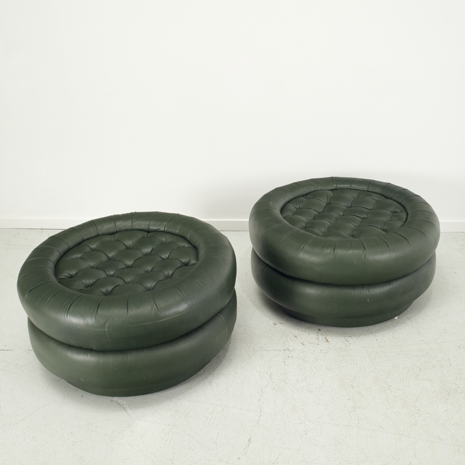 PAIR DECORATOR BUTTON-TUFTED LEATHER