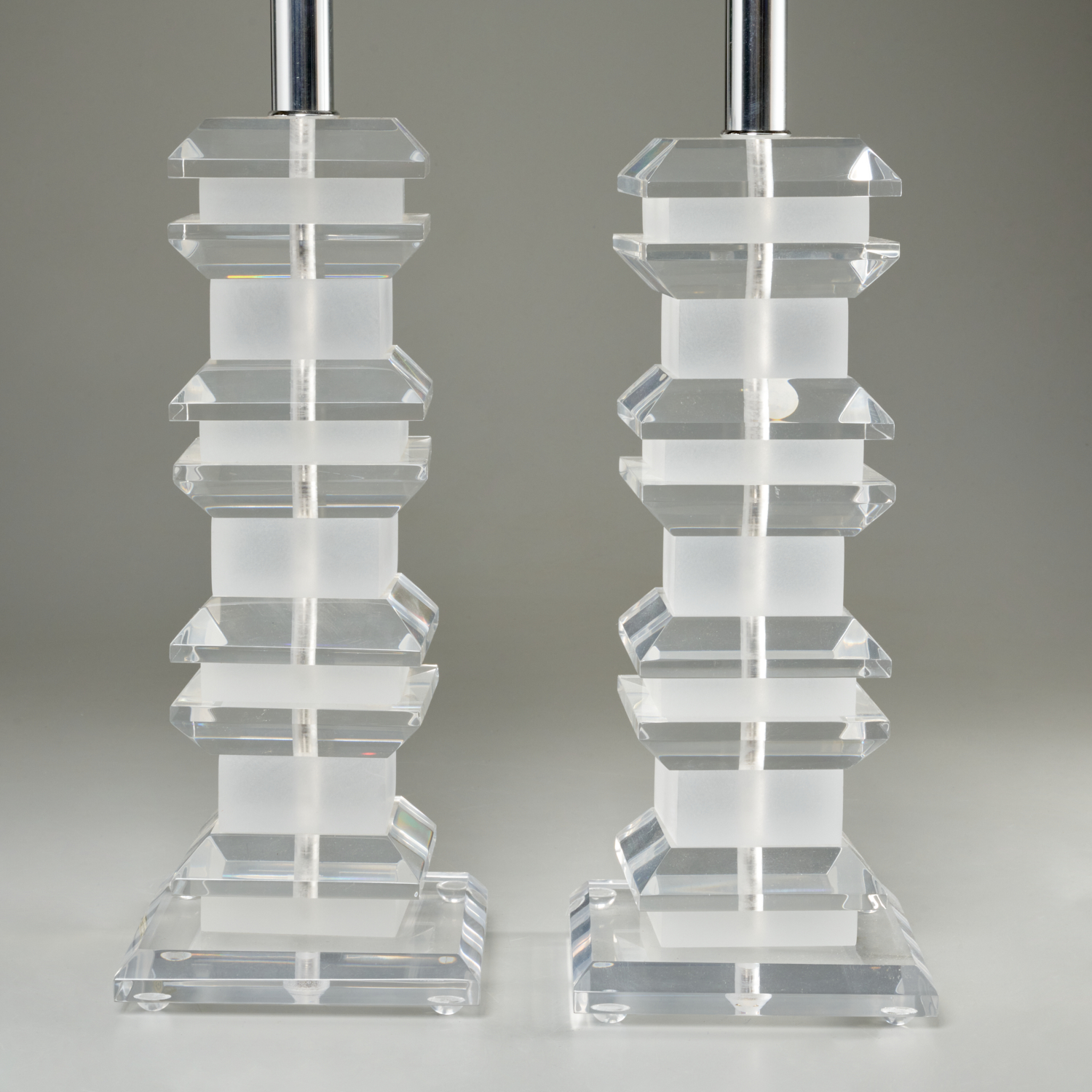 PAIR STACKED LUCITE PRISM TABLE
