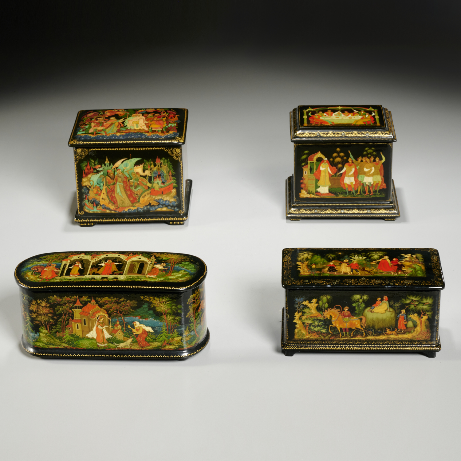 GROUP (4) RUSSIAN LACQUER BOXES & CASKETS