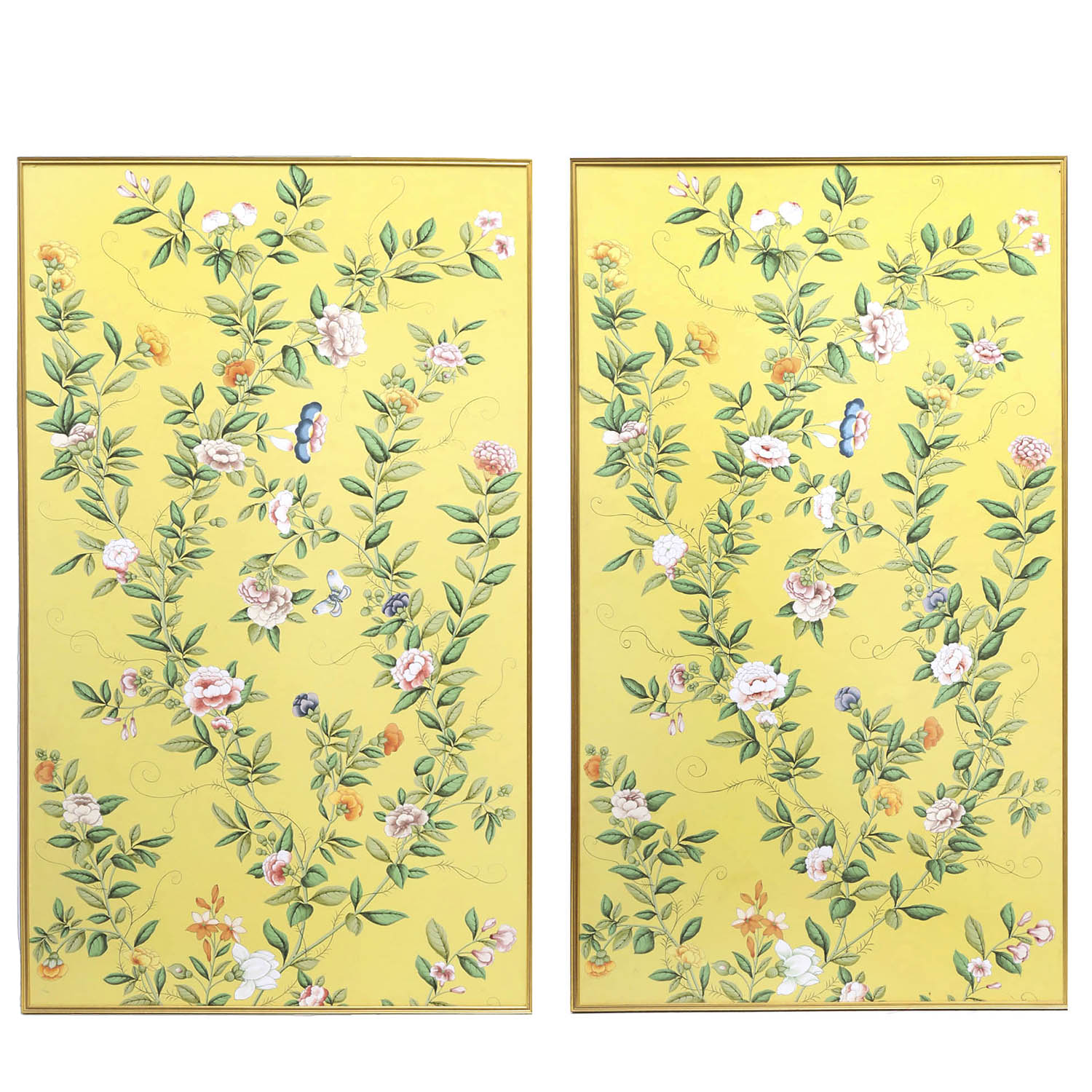 PAIR LARGE CHINESE PAINTED WALLPAPER 36110f