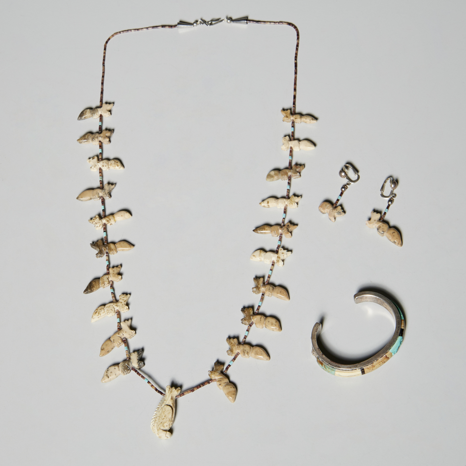 ZUNI NECKLACE, EARRINGS, AND MULTISTONE