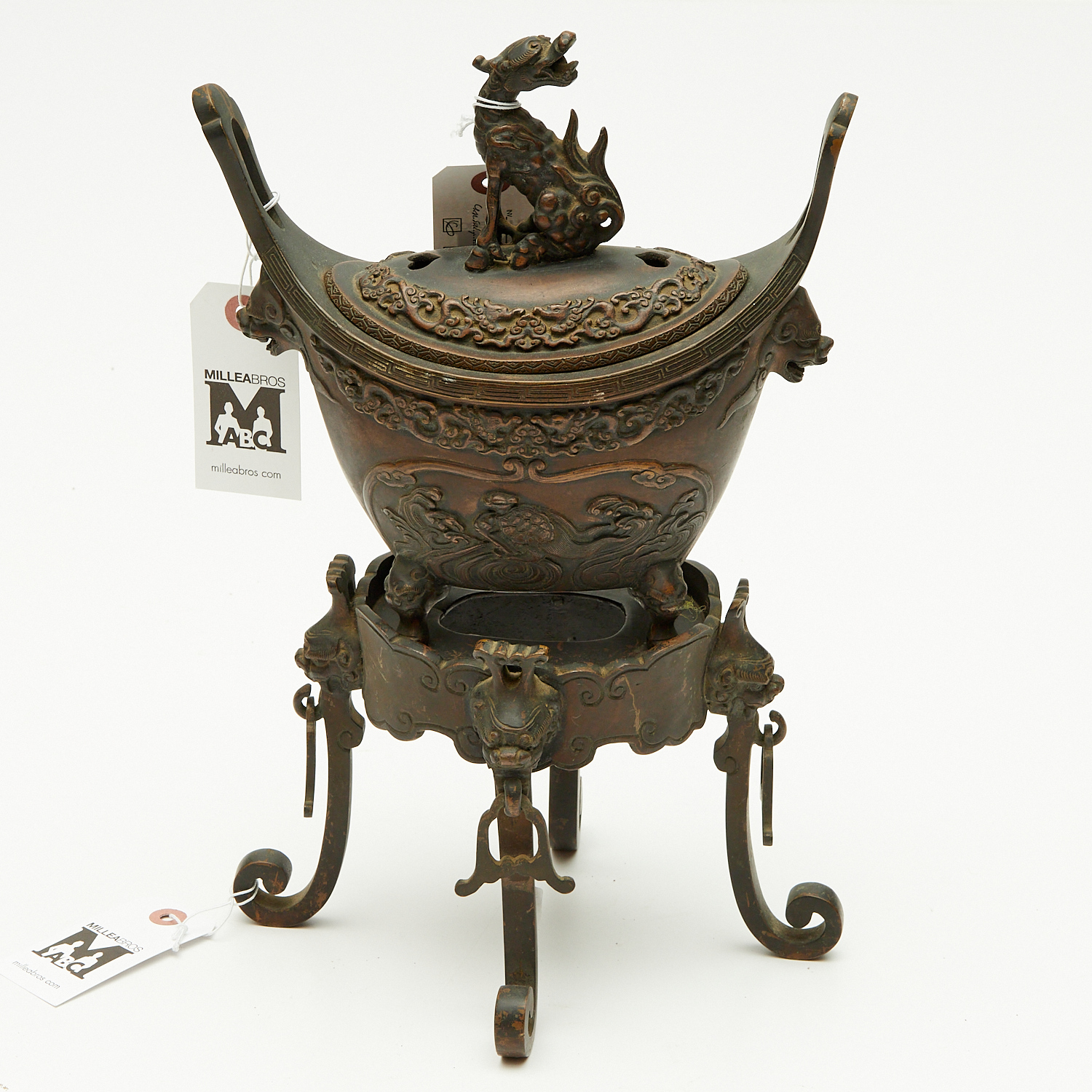 CHINESE BRONZE CENSER AND STAND