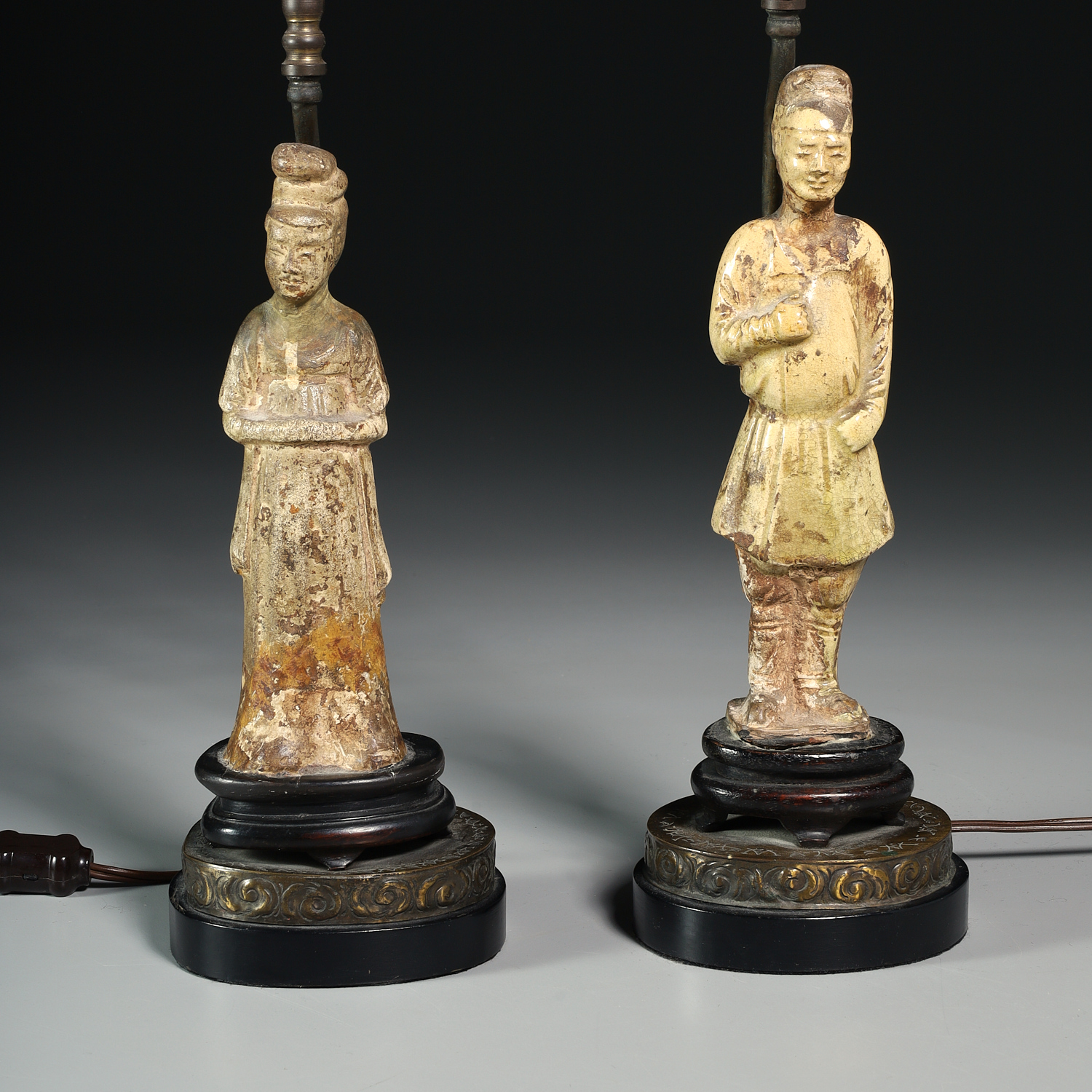 PAIR CHINESE GLAZED POTTERY FIGURE