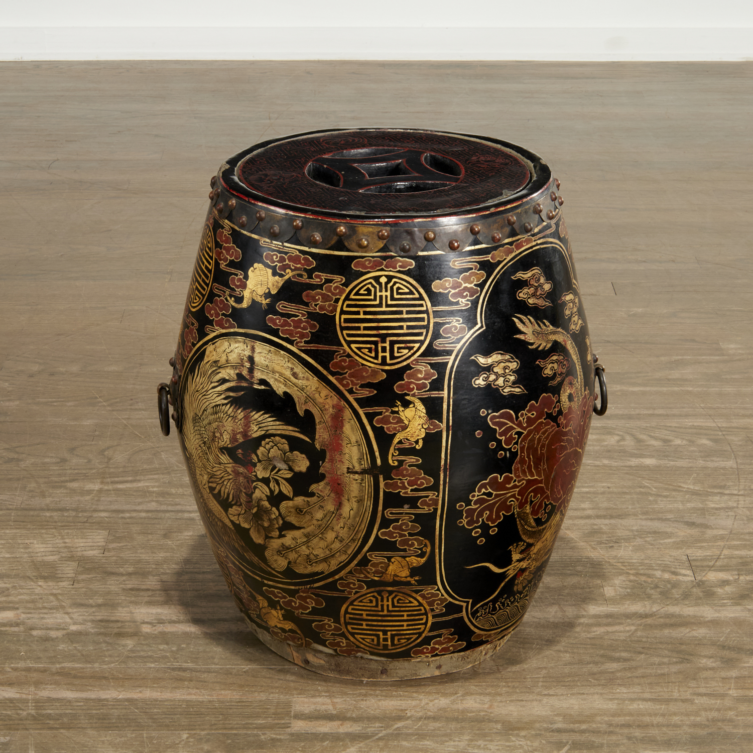 CHINESE LACQUER BARREL CONTAINER 361173