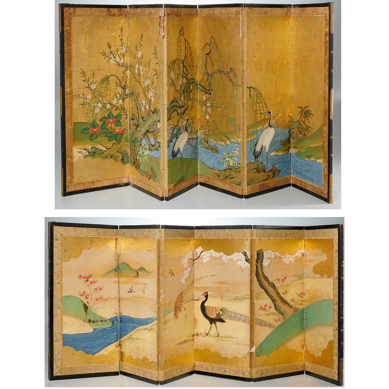  2 JAPANESE 6 PANEL PAINTED SCREENS 361214