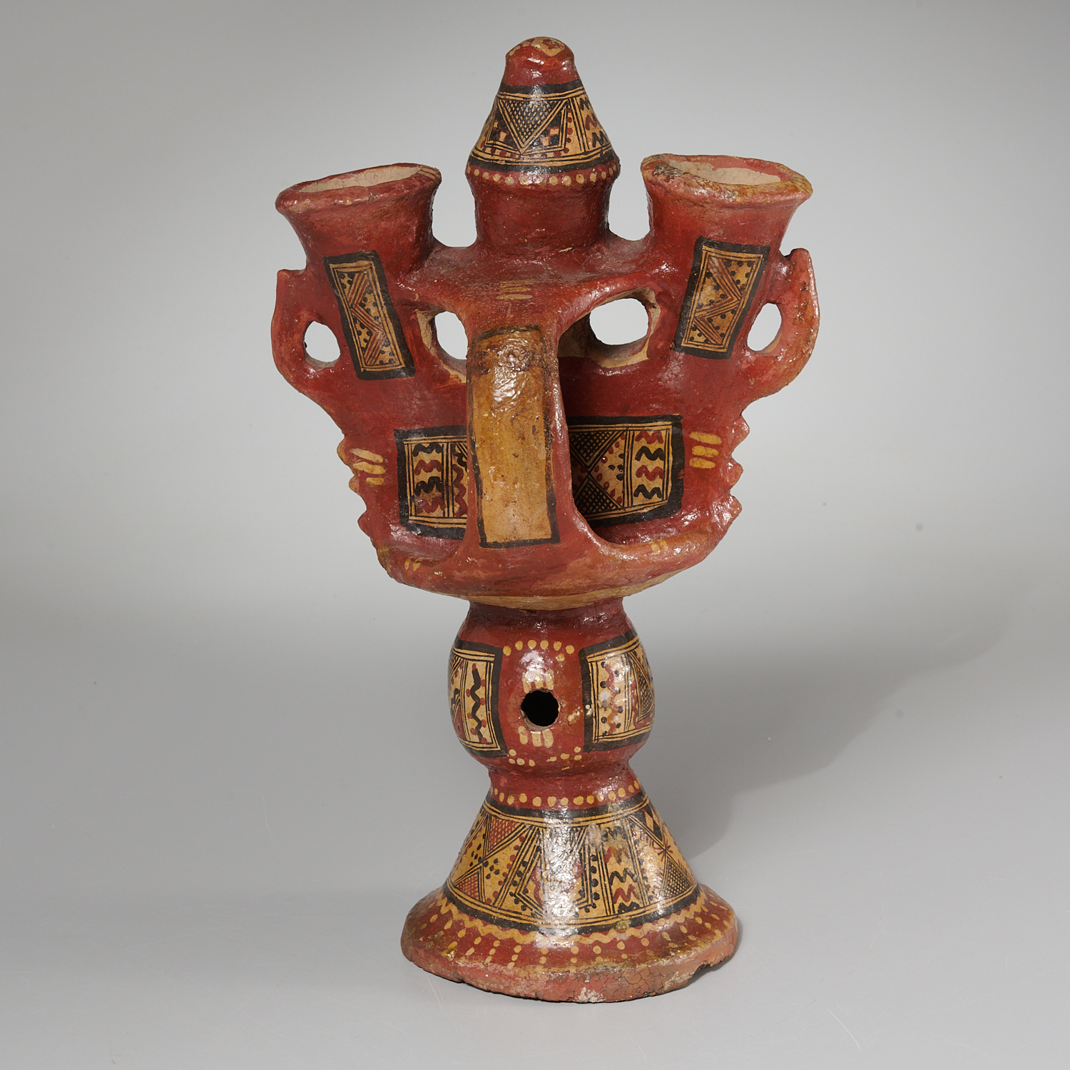 PAINTED TERRACOTTA OIL LAMP, KABYLE,