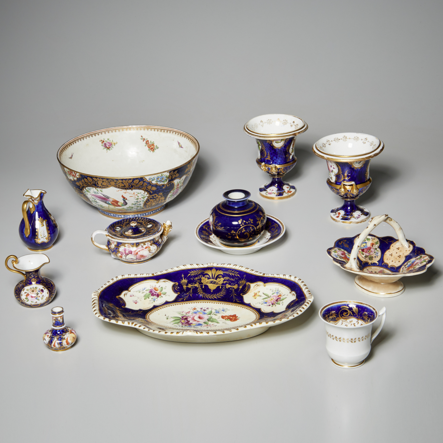 GROUP ENGLISH COBALT PORCELAINS, INCL.