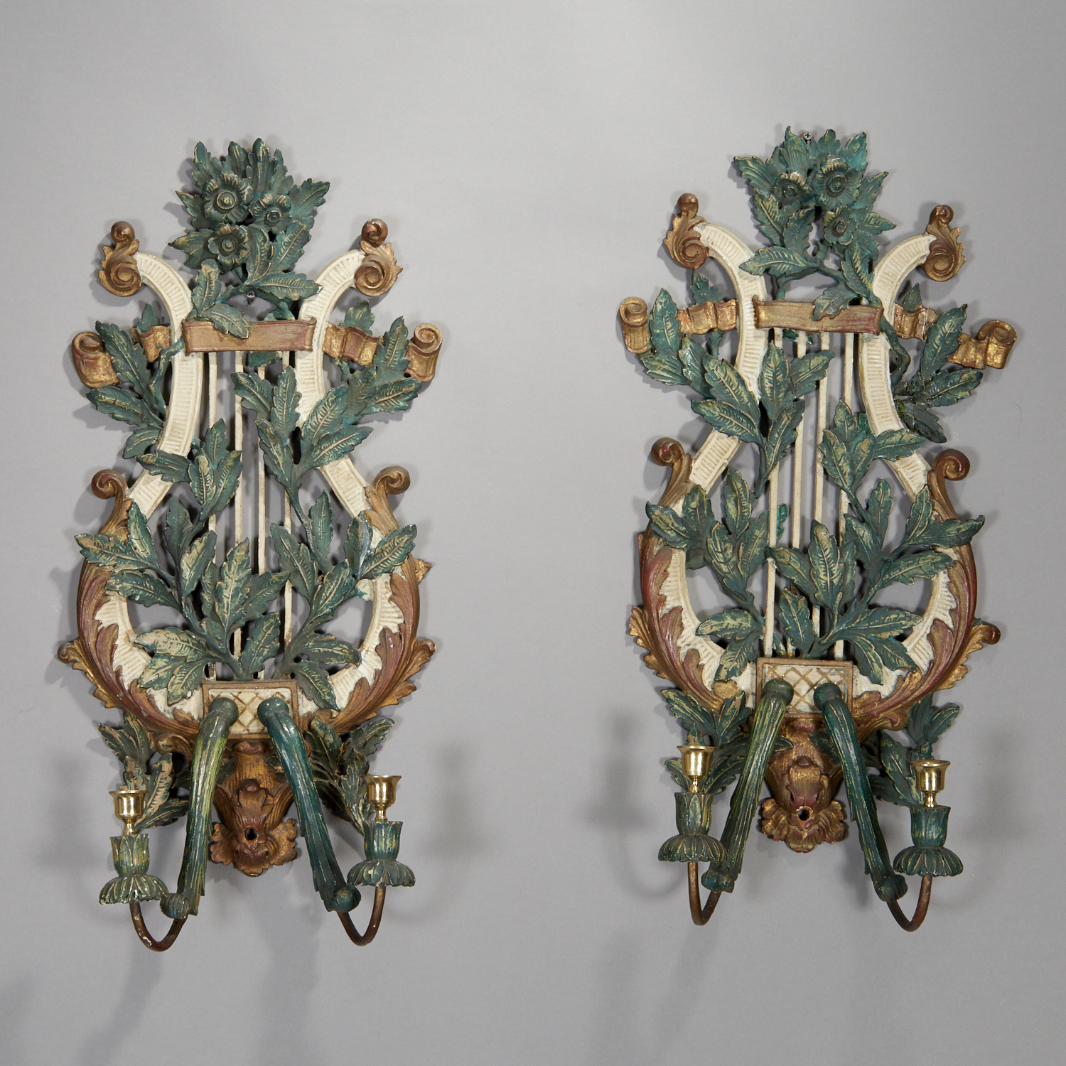 PAIR ITALIAN GILT AND POLYCHROMED