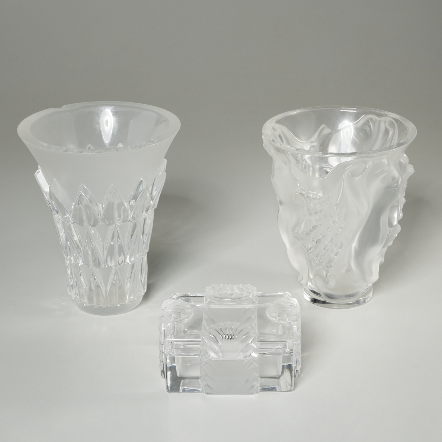 GROUP (3) LALIQUE, FRANCE GLASS TABLEWARES