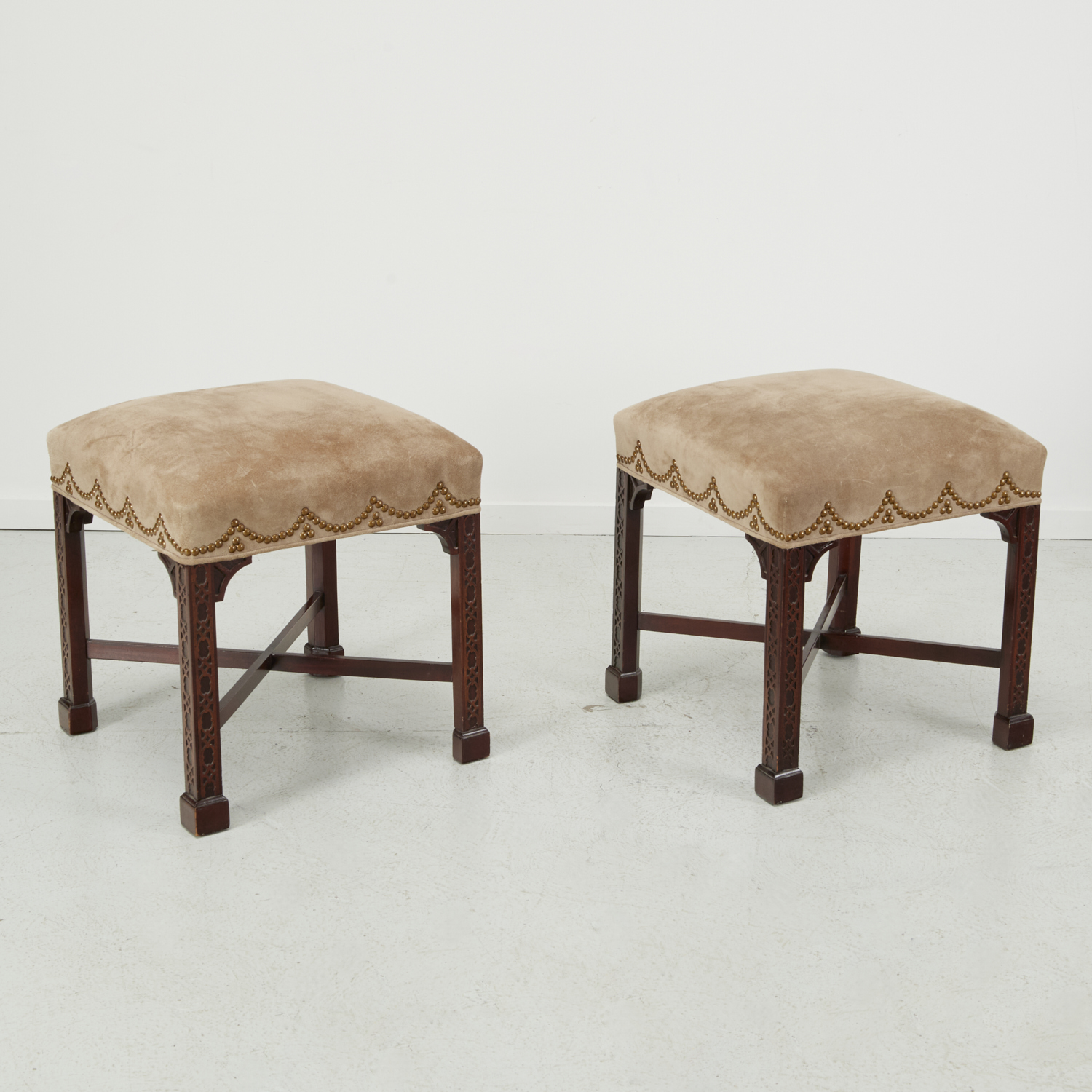 PAIR CHIPPENDALE STYLE SUEDE UPHOLSTERED