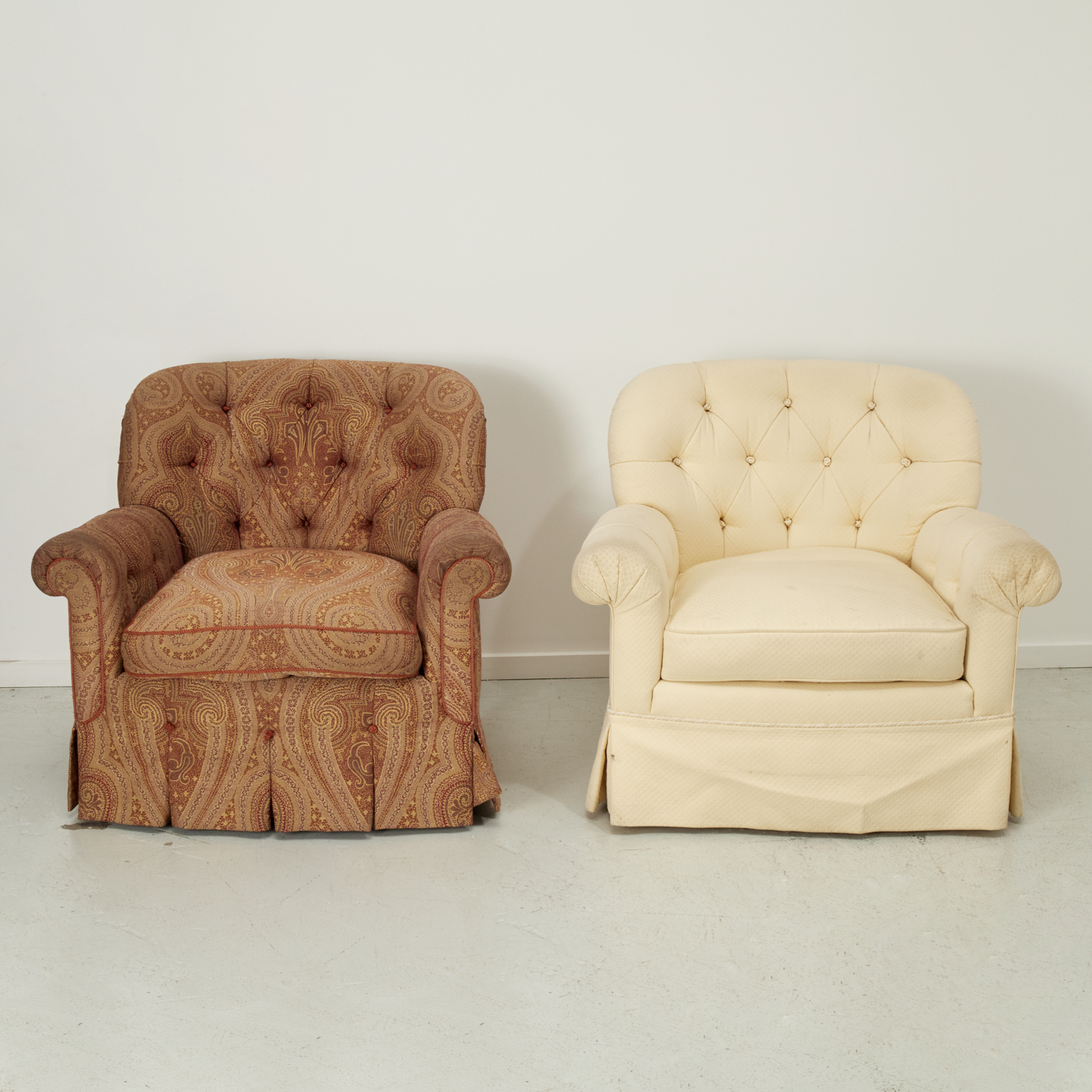 NEAR PAIR TUFTED UPHOLSTERED CLUB