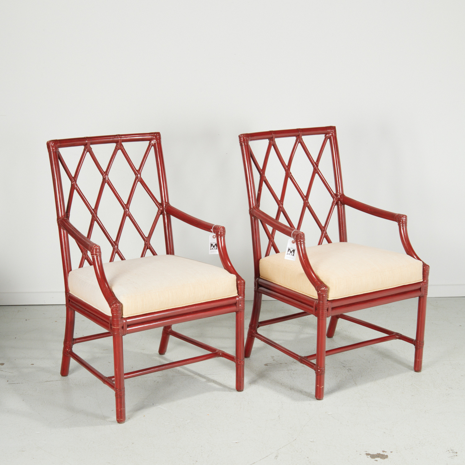 PAIR MCGUIRE RED LACQUERED RATTAN