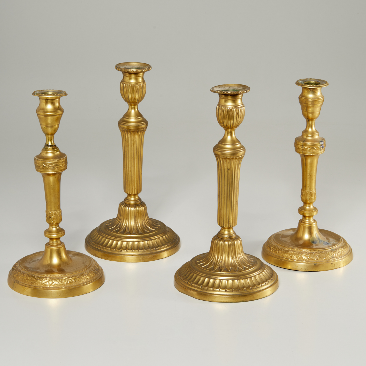  2 PAIRS EMPIRE GILT BRONZE CANDLESTICKS 3613ae