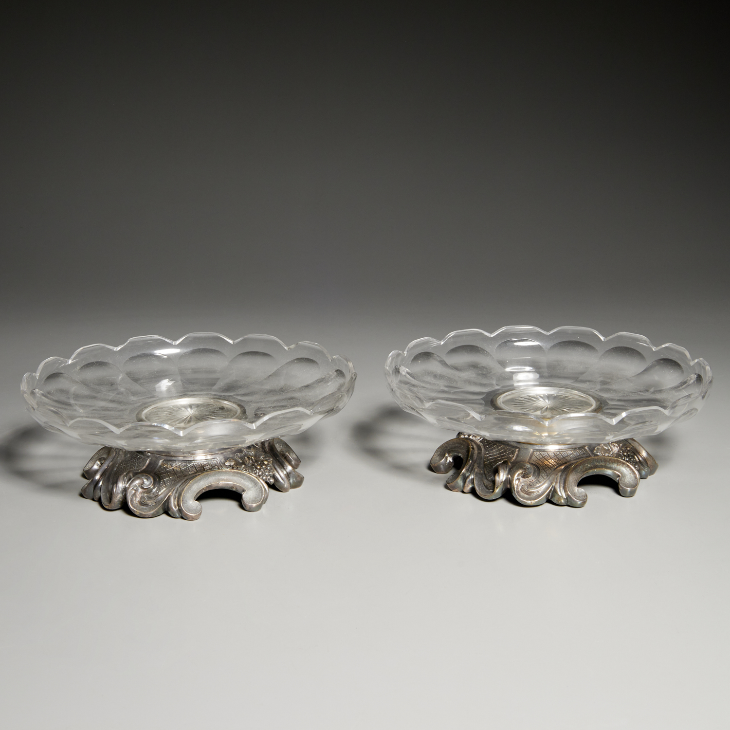 PAIR FRENCH GLASS AND SILVER PLATE 3613b7