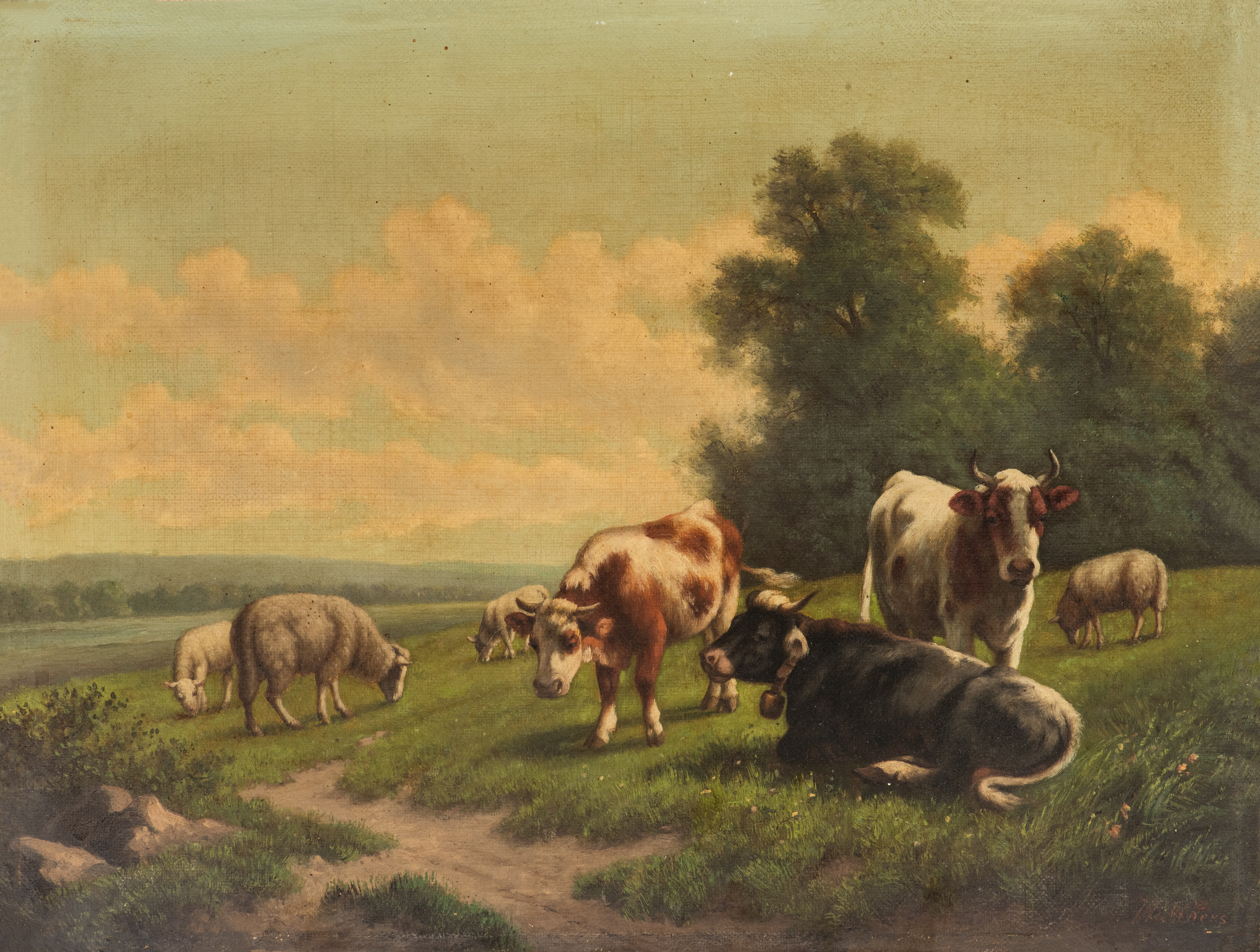 SIGNED "WALTHERS" CATTLE PAINTING,