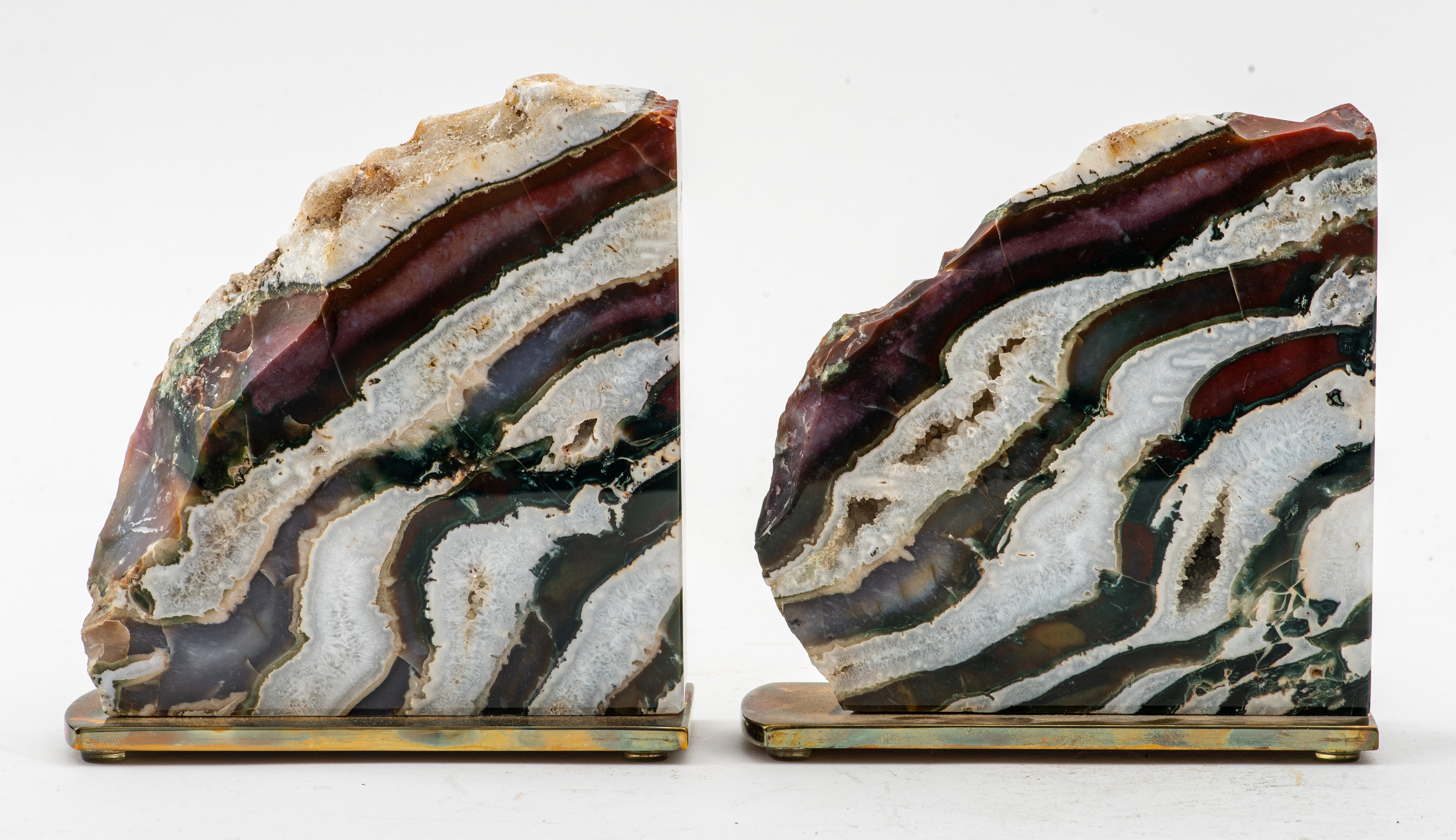 POLISHED CRYSTAL GEODE BOOKENDS  363b3a