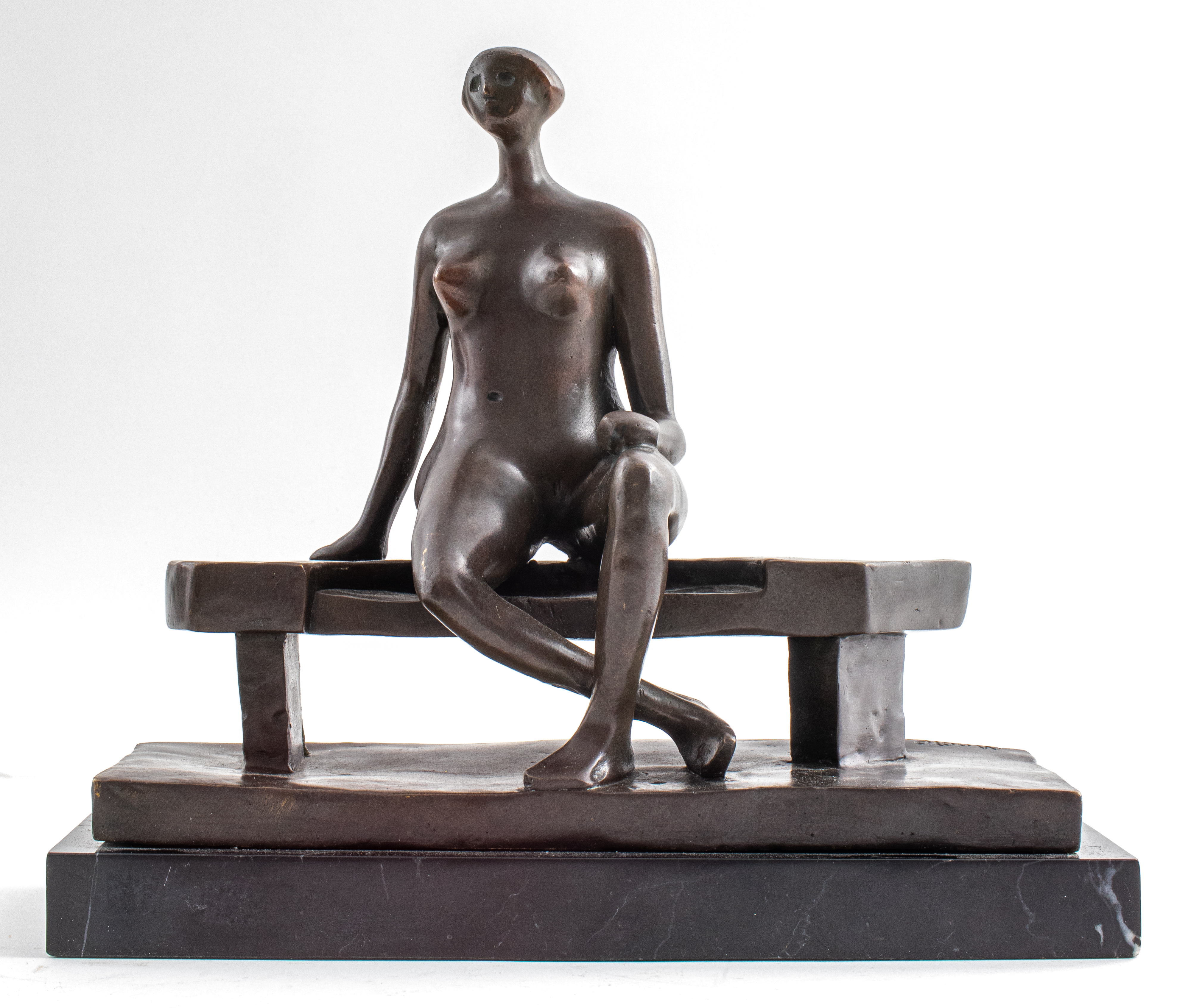 SIGNED MOORE WOMAN ON BENCH BRONZE 363ba7