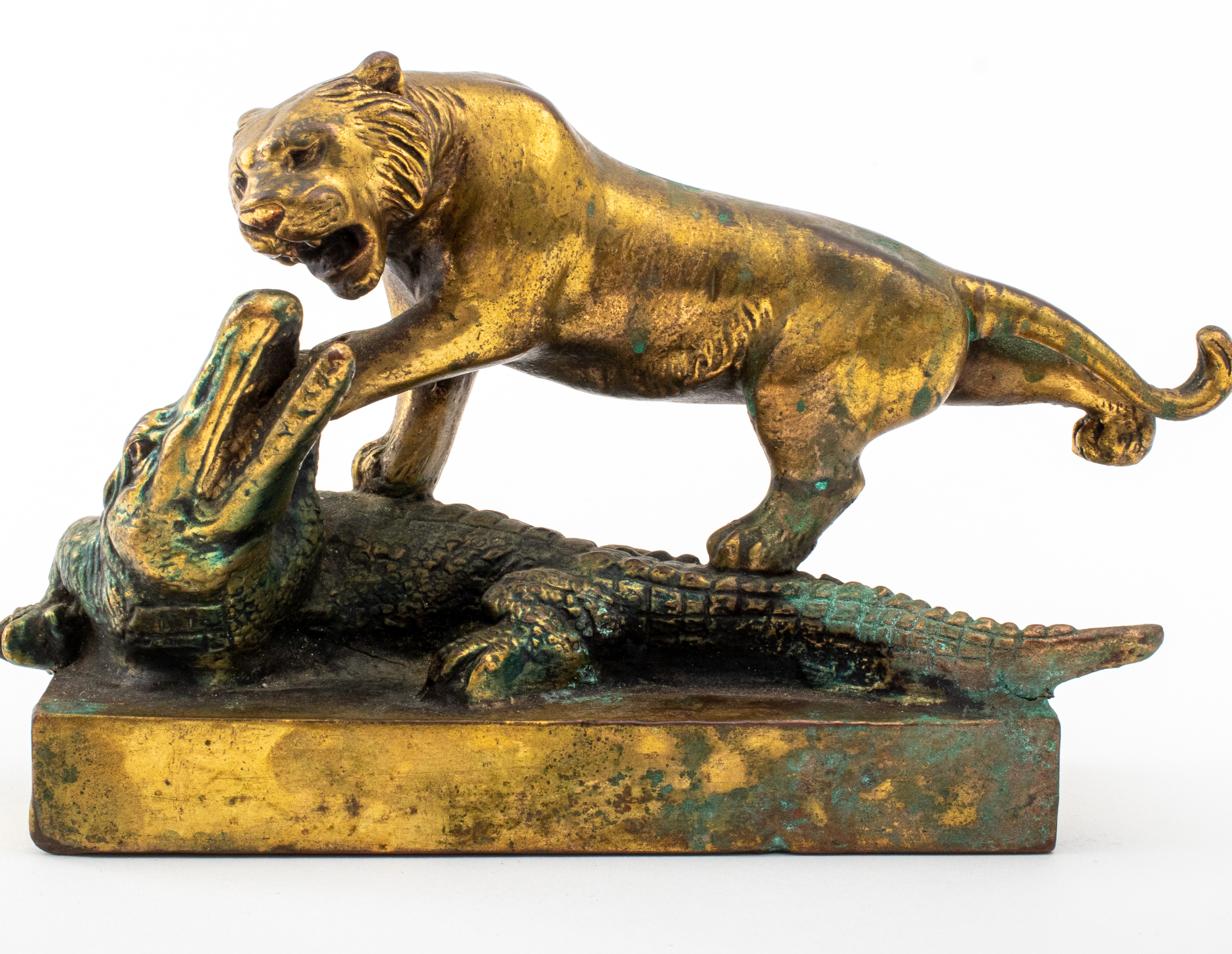 PANTHER ATTACKING ALLIGATOR BRONZE 363bbb