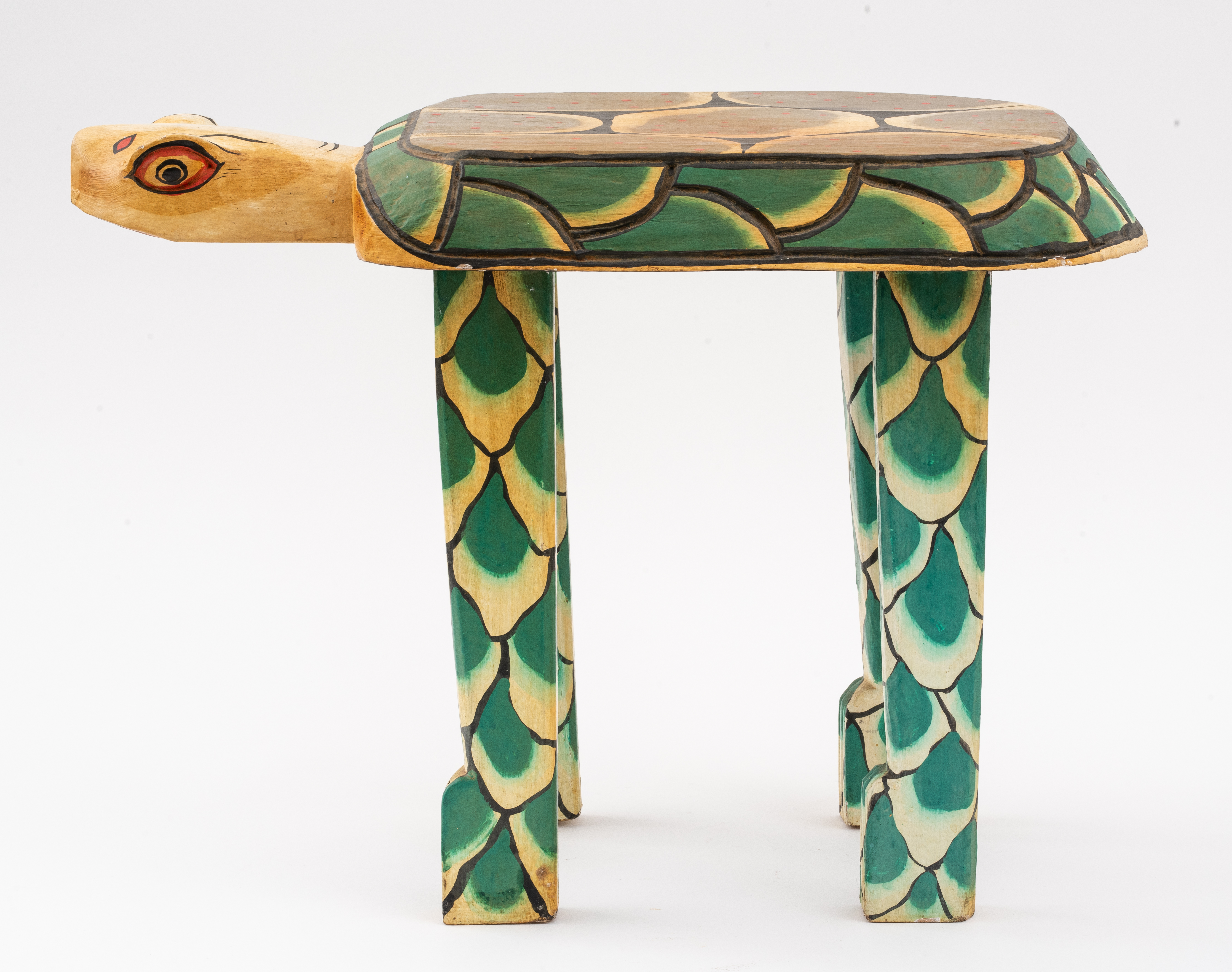 FOLK ART WOOD TABLE IN TURTLE SHAPE