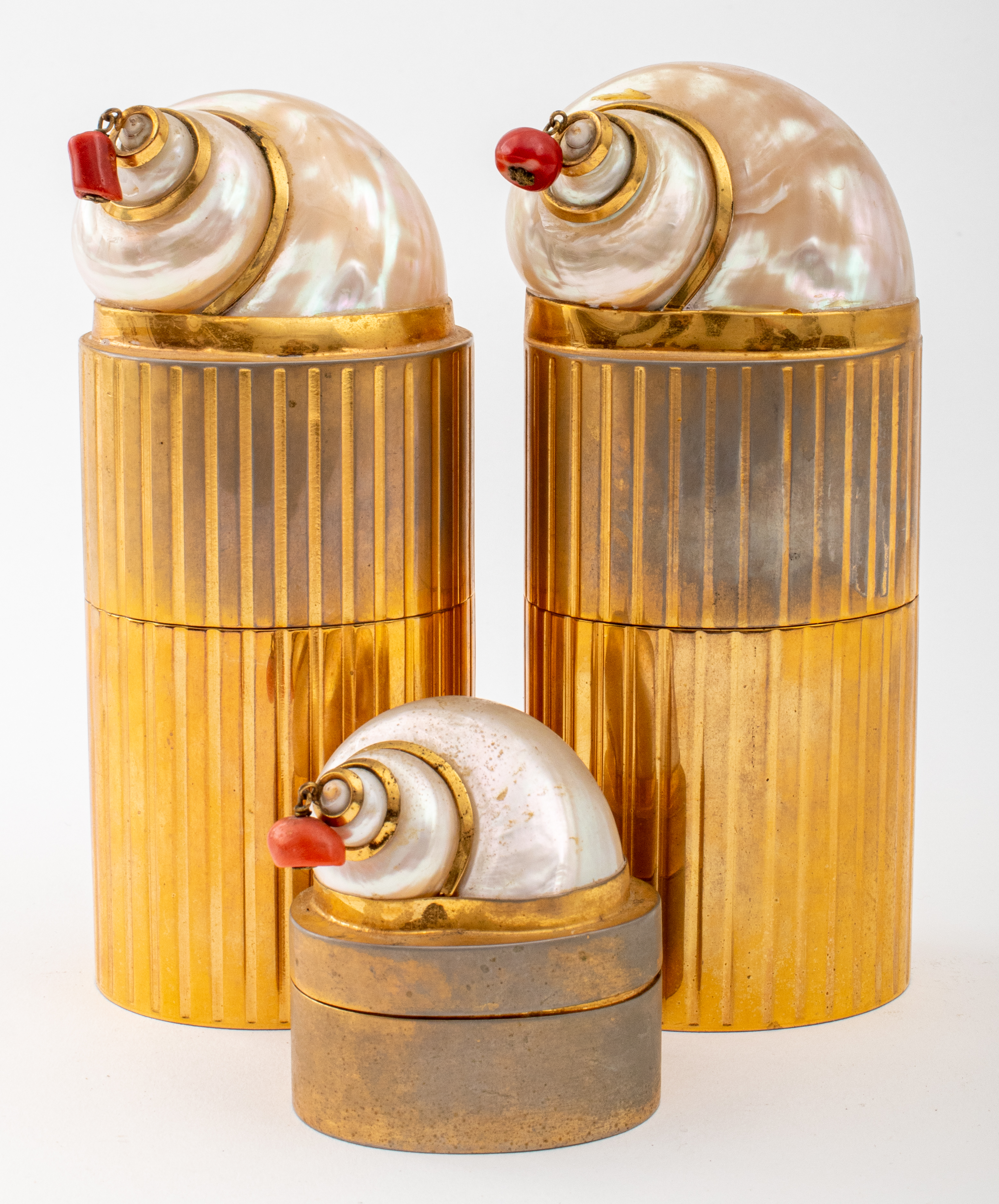 CORAL & SHELL MOUNTED ORMOLU CONTAINERS,