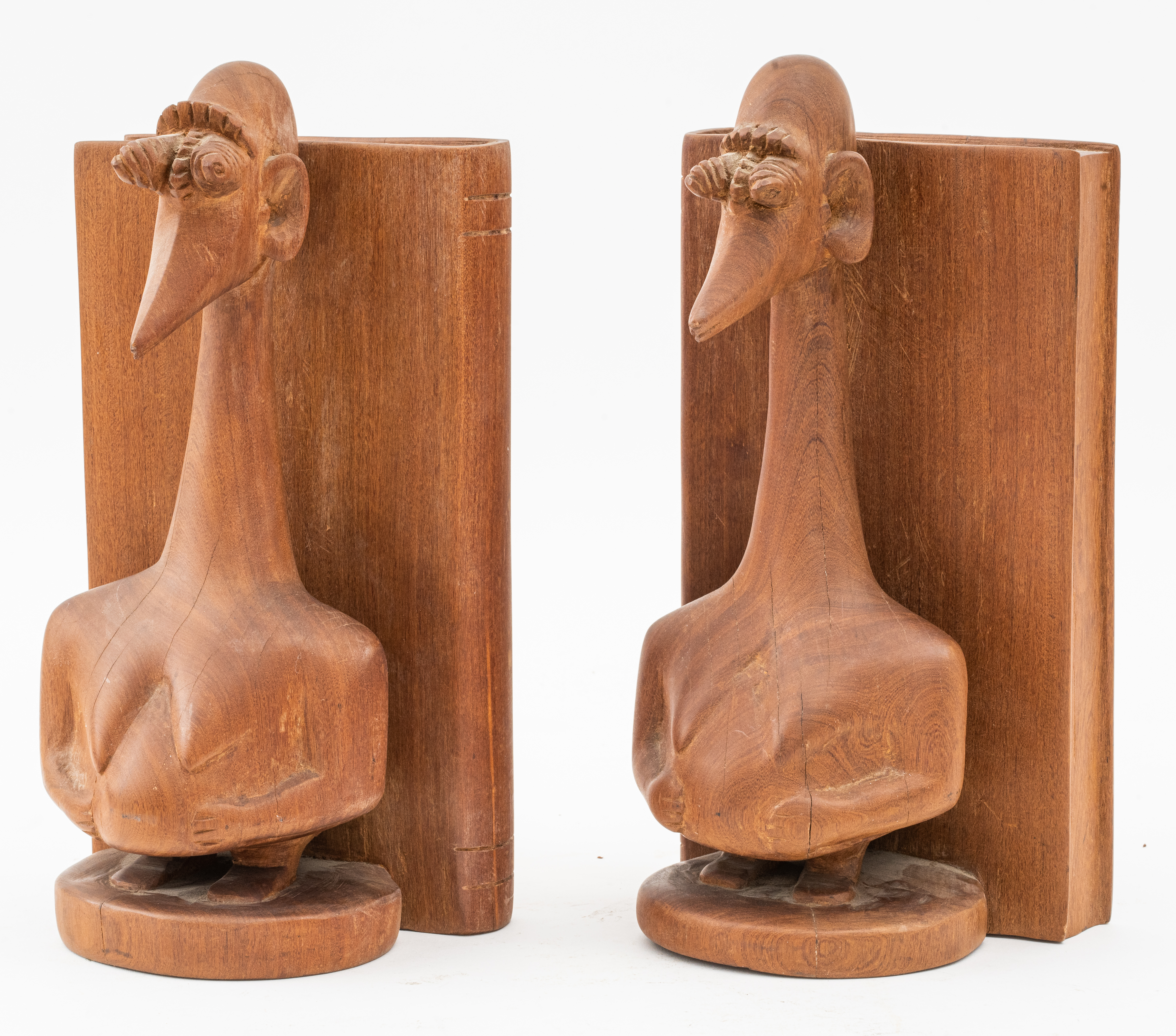 WHIMSICAL HAND-CARVED WOODEN BOOKENDS,