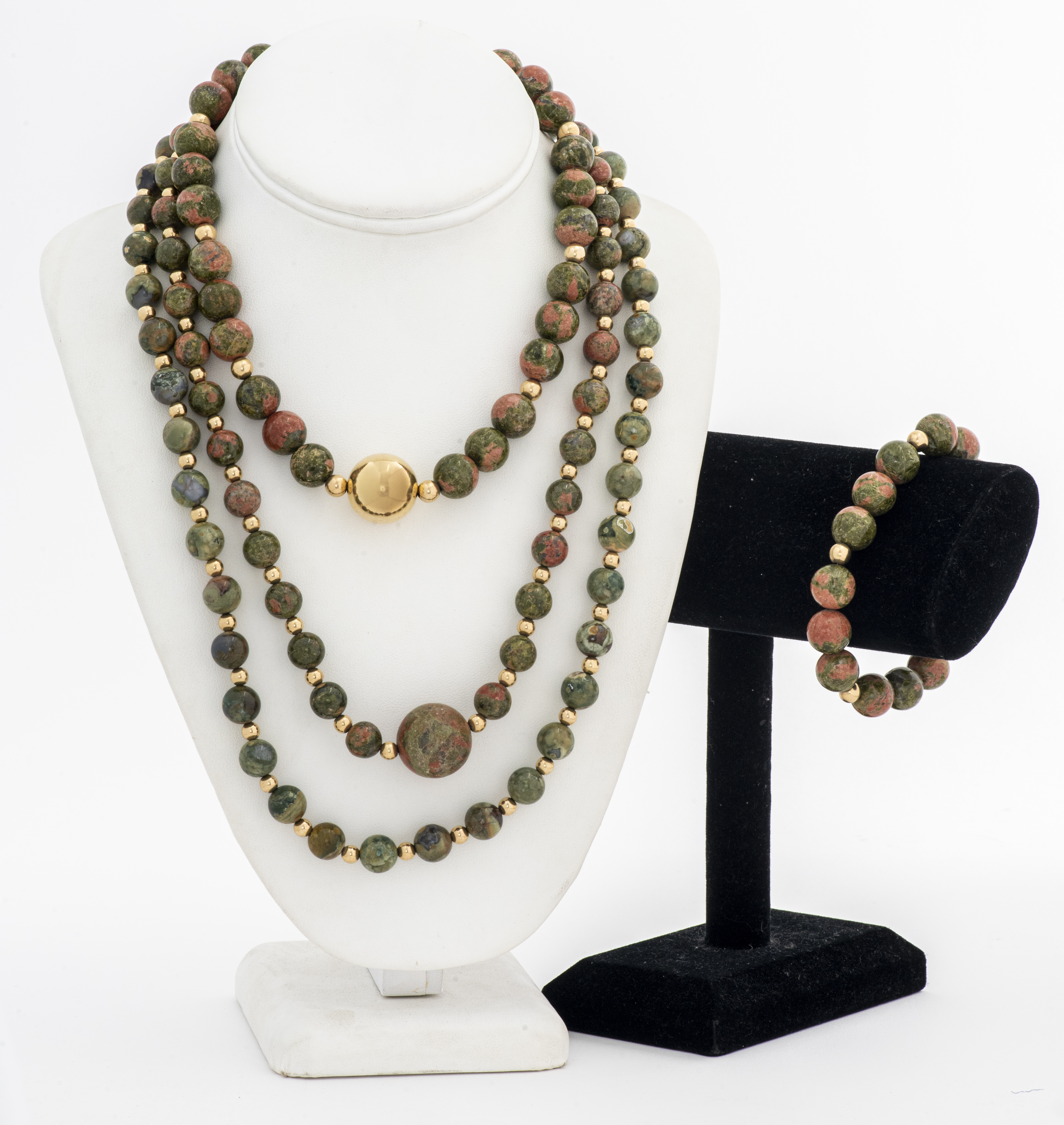 GROUP OF UNAKITE GOLD-TONE NECKLACE