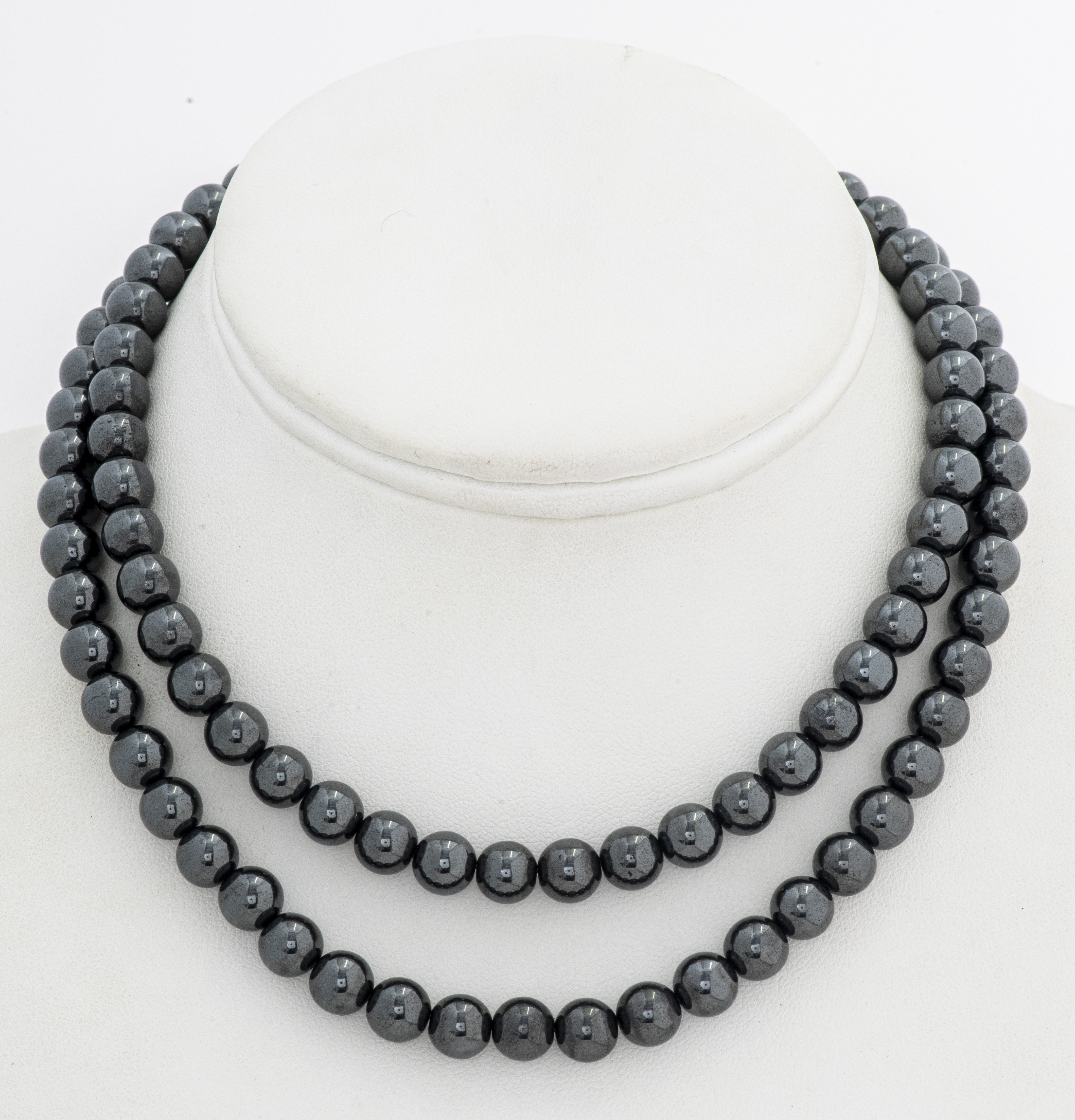 HEMATITE BEAD NECKLACE WITH SILVER-TONE