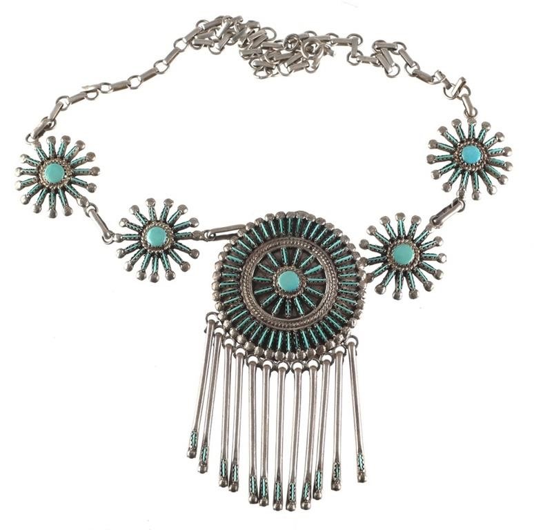VINTAGE ZUNI STERLING SILVER TURQUOISE