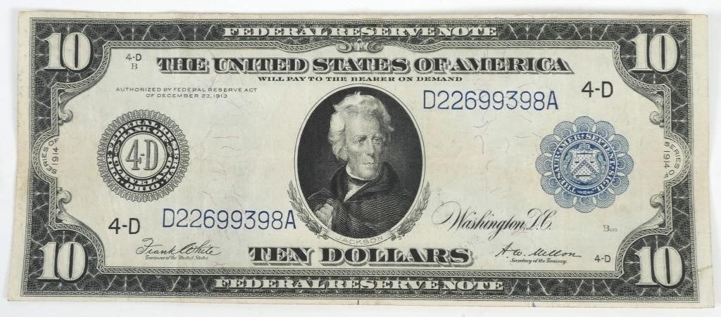 1914 US FEDERAL RESERVE $10 BILL