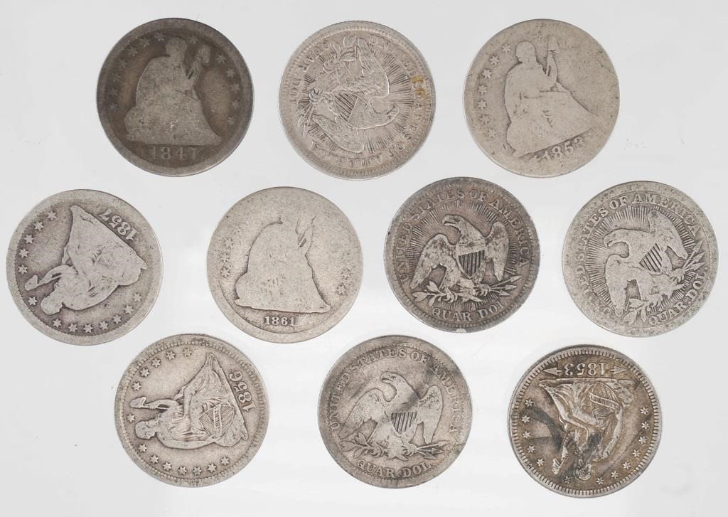 (10) 1850S SEATED LIBERTY SILVER