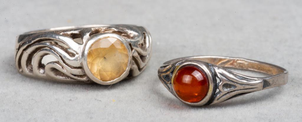 STERLING SILVER CITRINE & AMBER