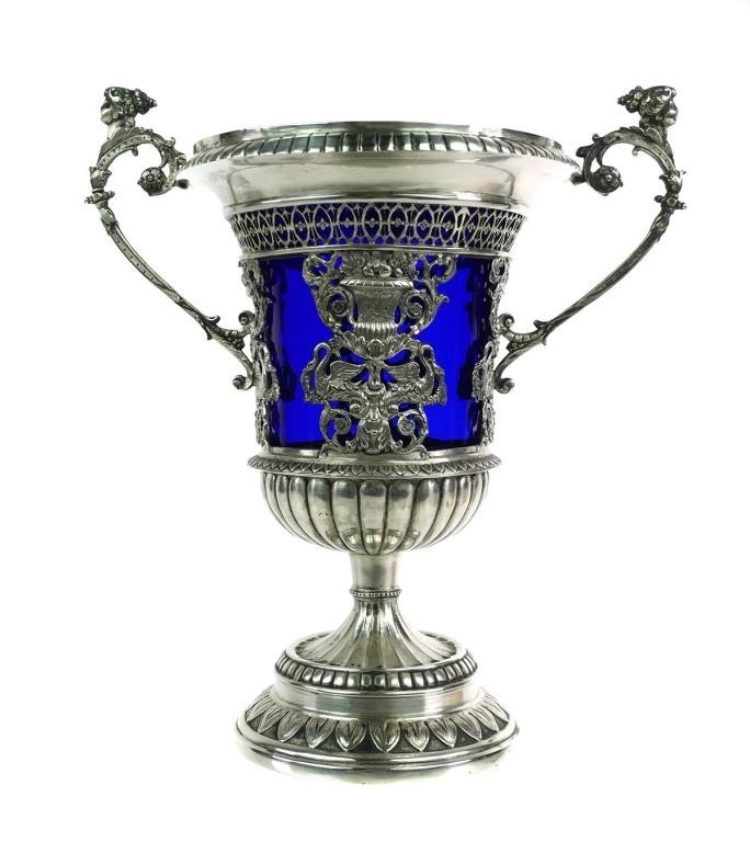 19TH C GERMAN COBALT GLASS SILVER