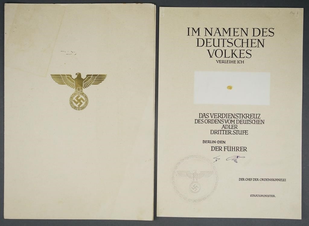 WWII GERMAN ORDER OF MERIT CERTIFICATE 363d57