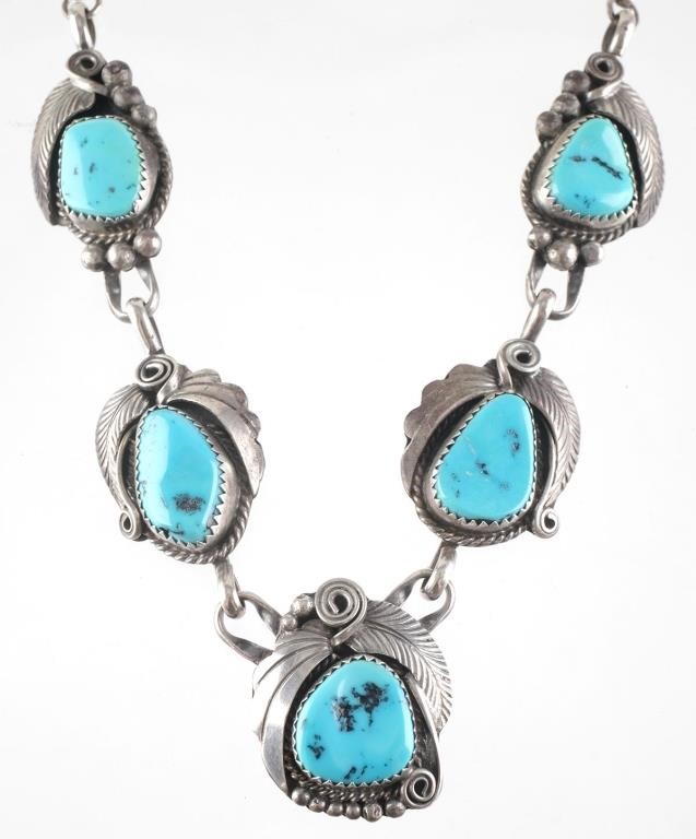 SIGNED NAVAJO STERLING TURQUOISE