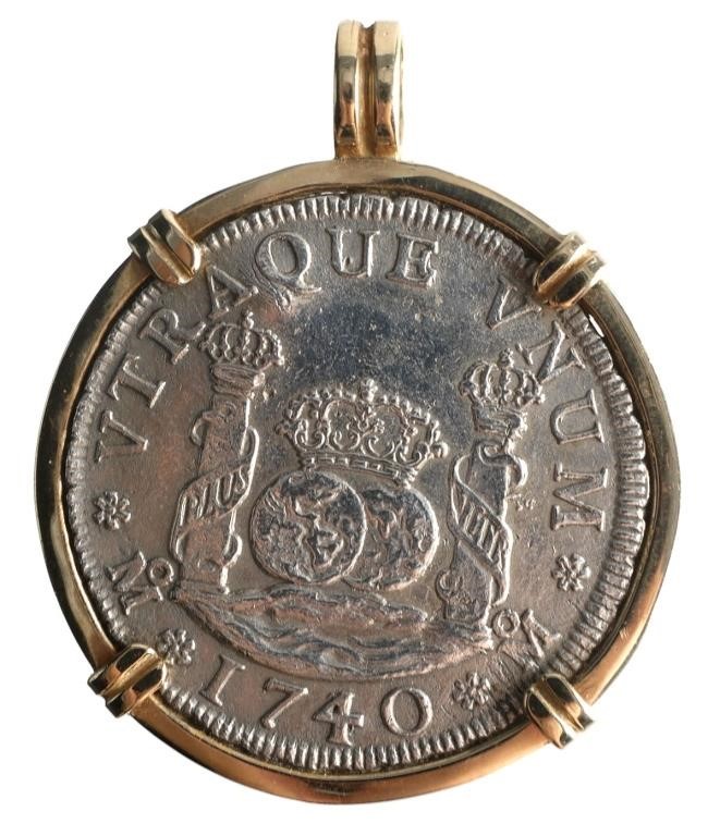 1740 SILVER 4 REALES IN 14K GOLD