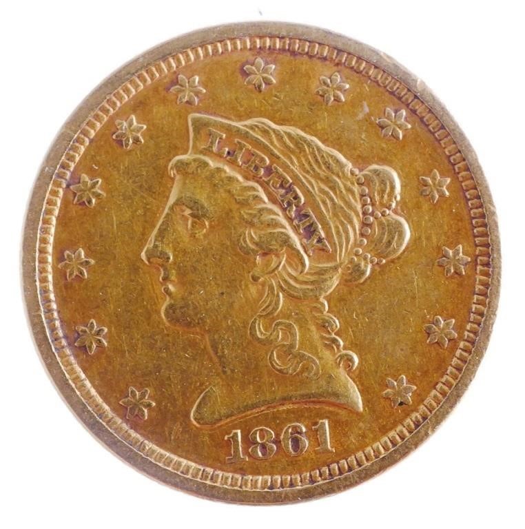 1861 US $2.50 DOLLAR GOLD COIN1861